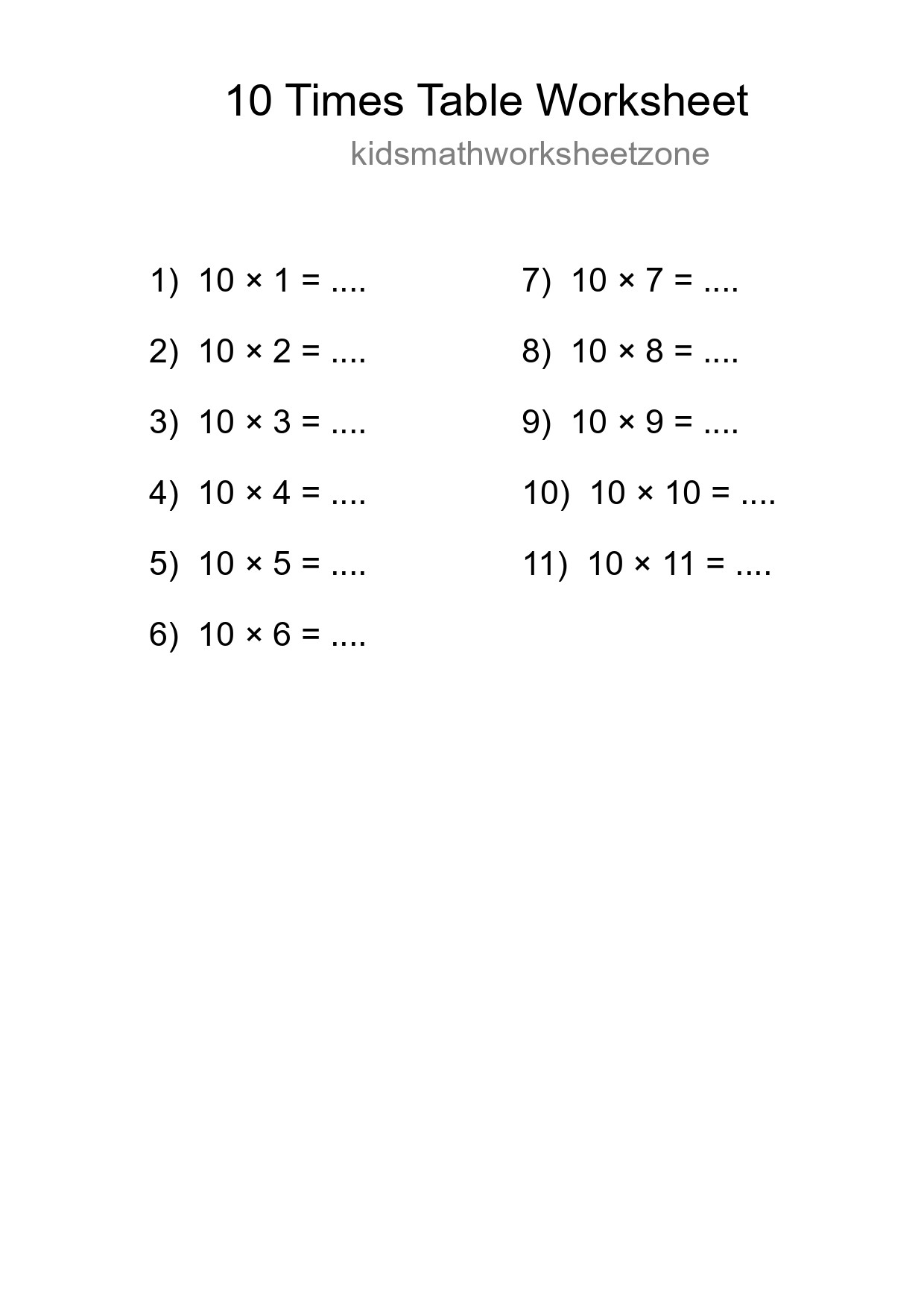 10 Times Table Worksheet For Grade 3 With Answers - Part 240