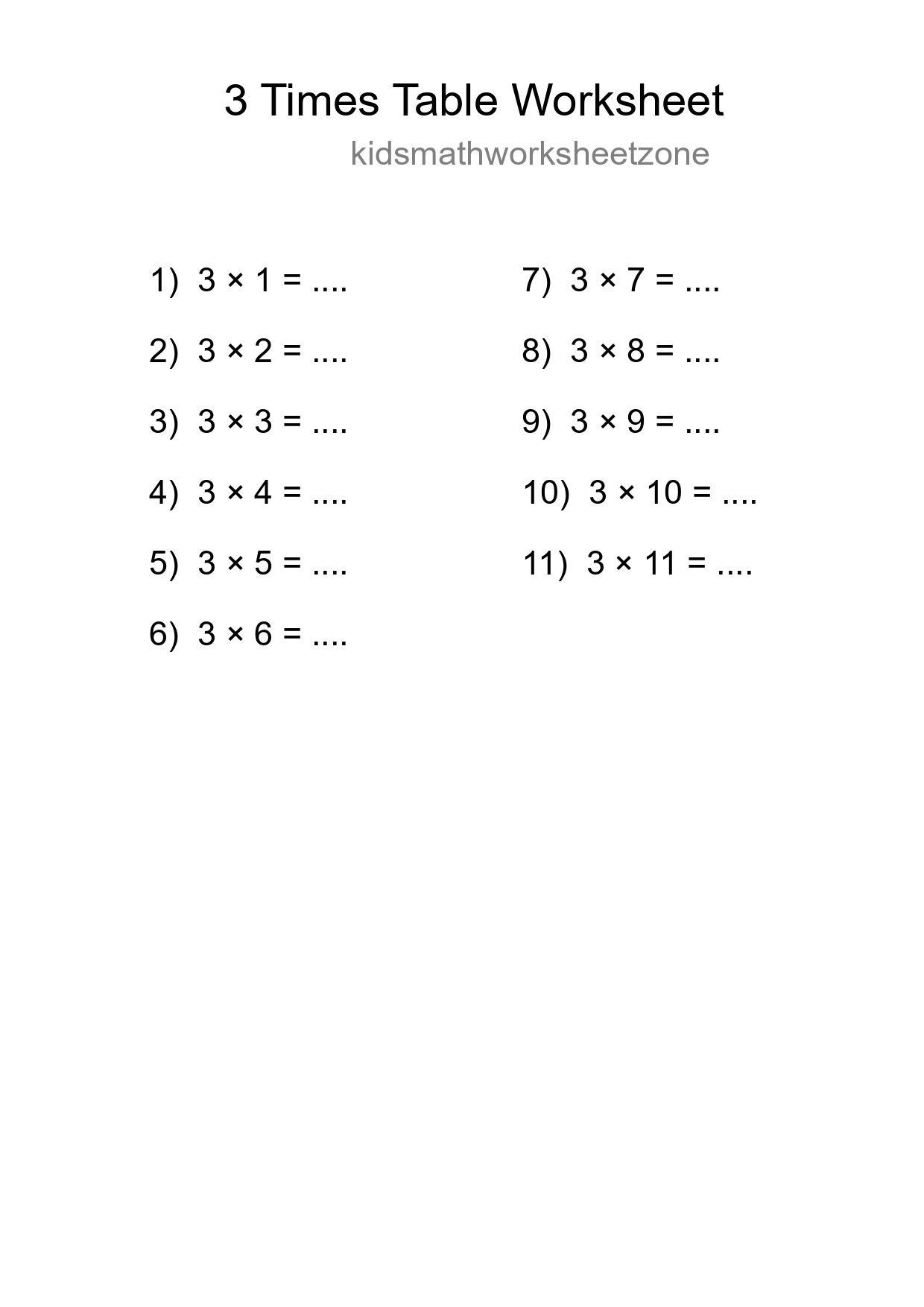 3 Times Table Worksheet For Grade 2 With Answers - Part 31
