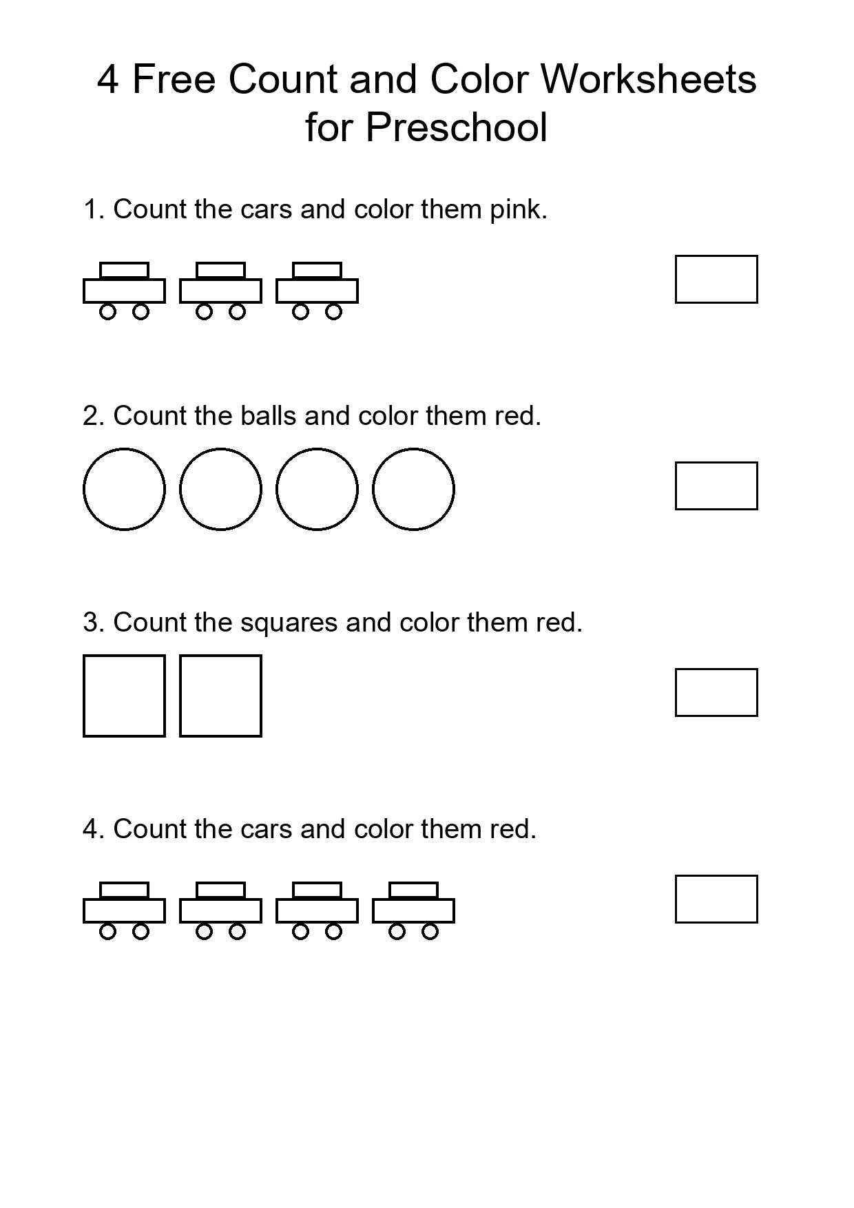 4 Free Count and Color Worksheets for Preschool