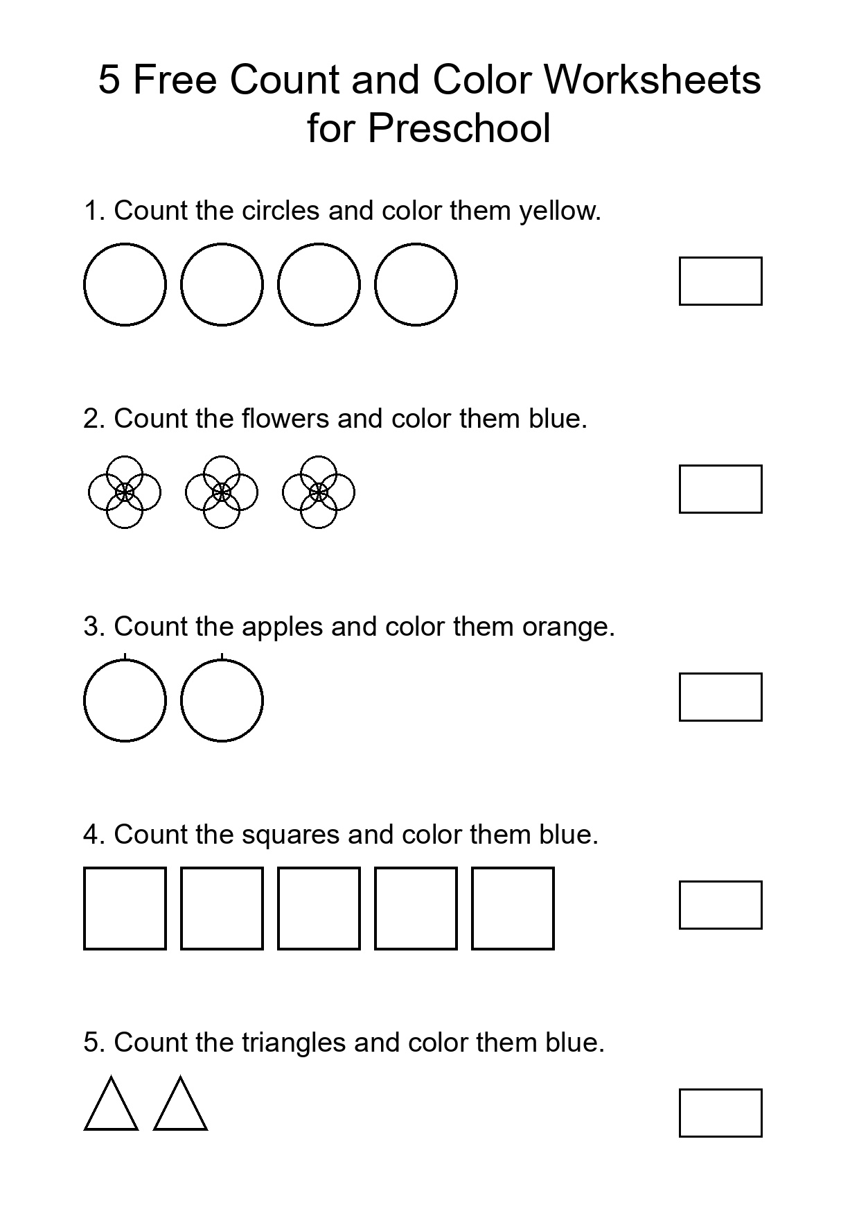 5 Free Count and Color Worksheets for Preschool
