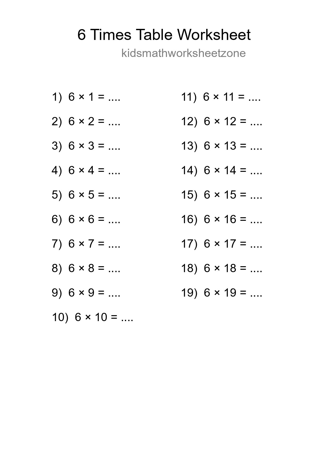 6 Times Table Worksheet For Grade 3 With Answers - Part 218