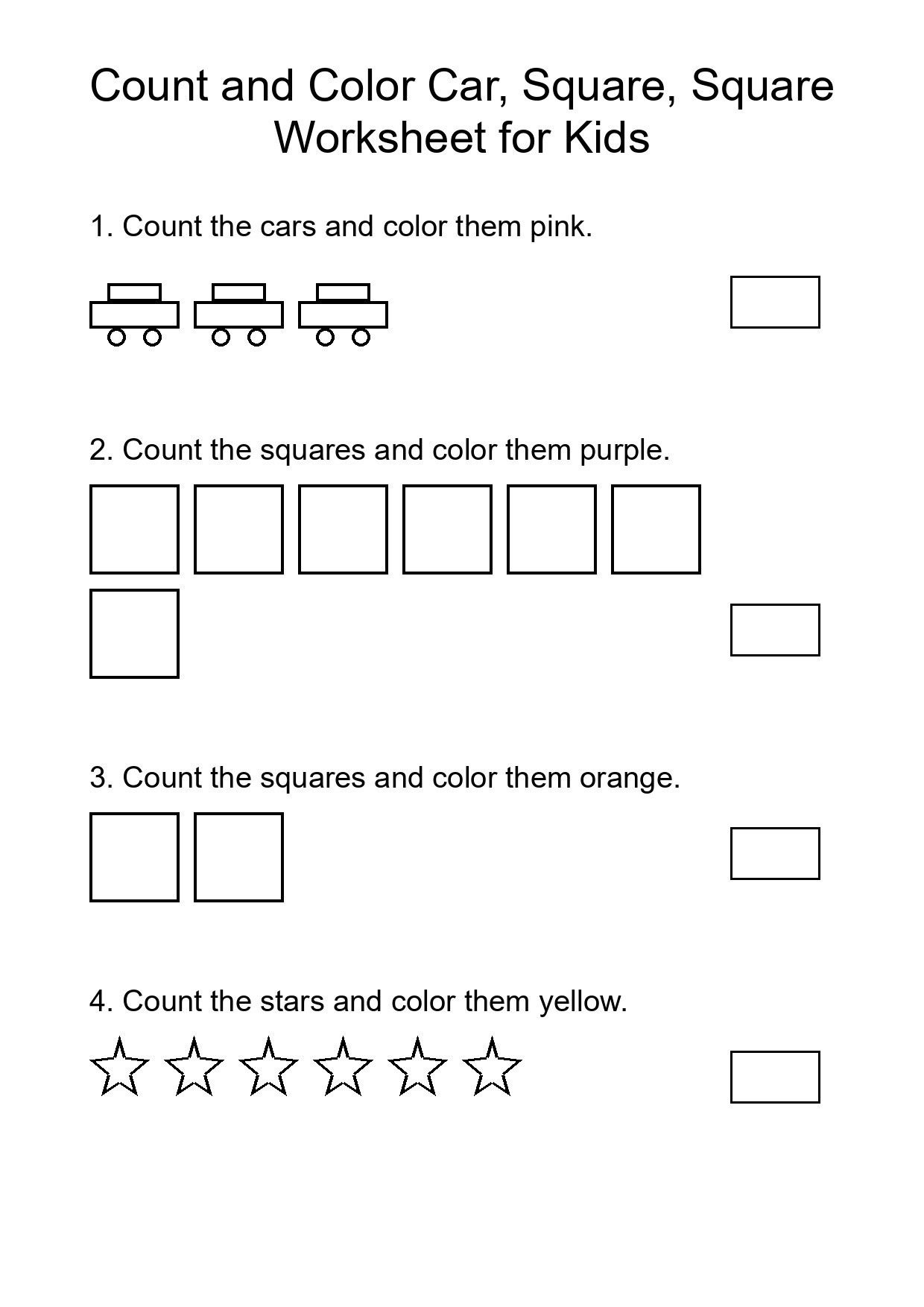 Count and Color Car, Square, Square Worksheet for Kids