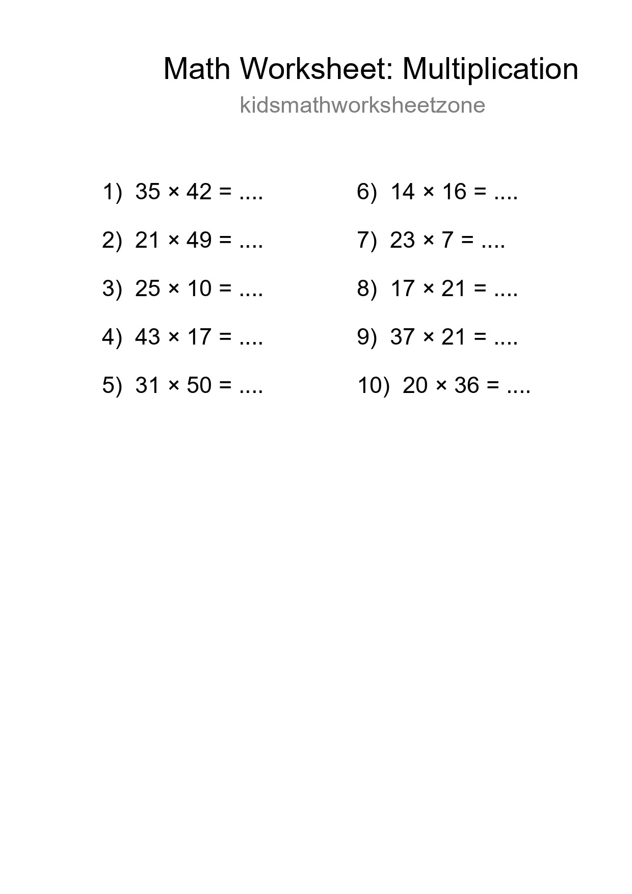 Free 10 Multiplication Math Worksheet For Grade 2 With Answers - Part 183