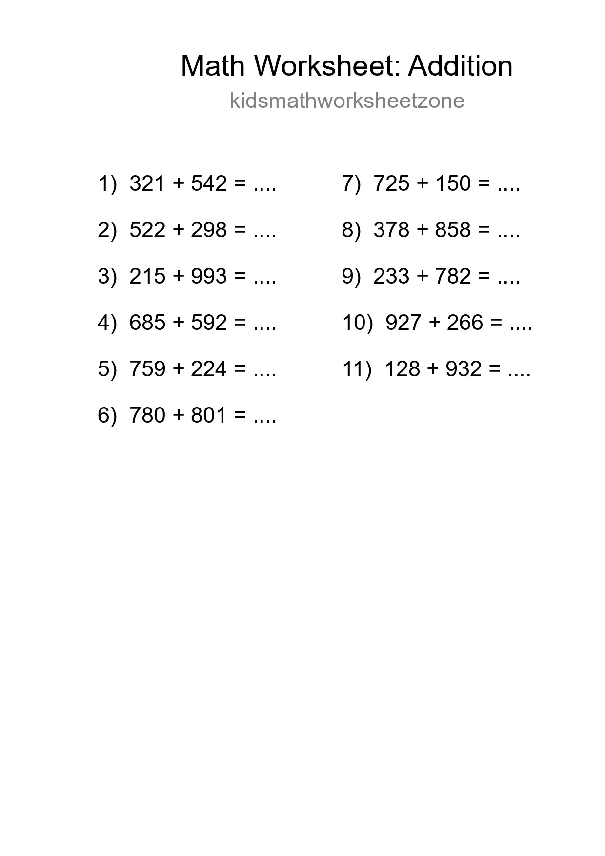 Free 11 Addition Math Worksheet For Grade 5 - Part 177