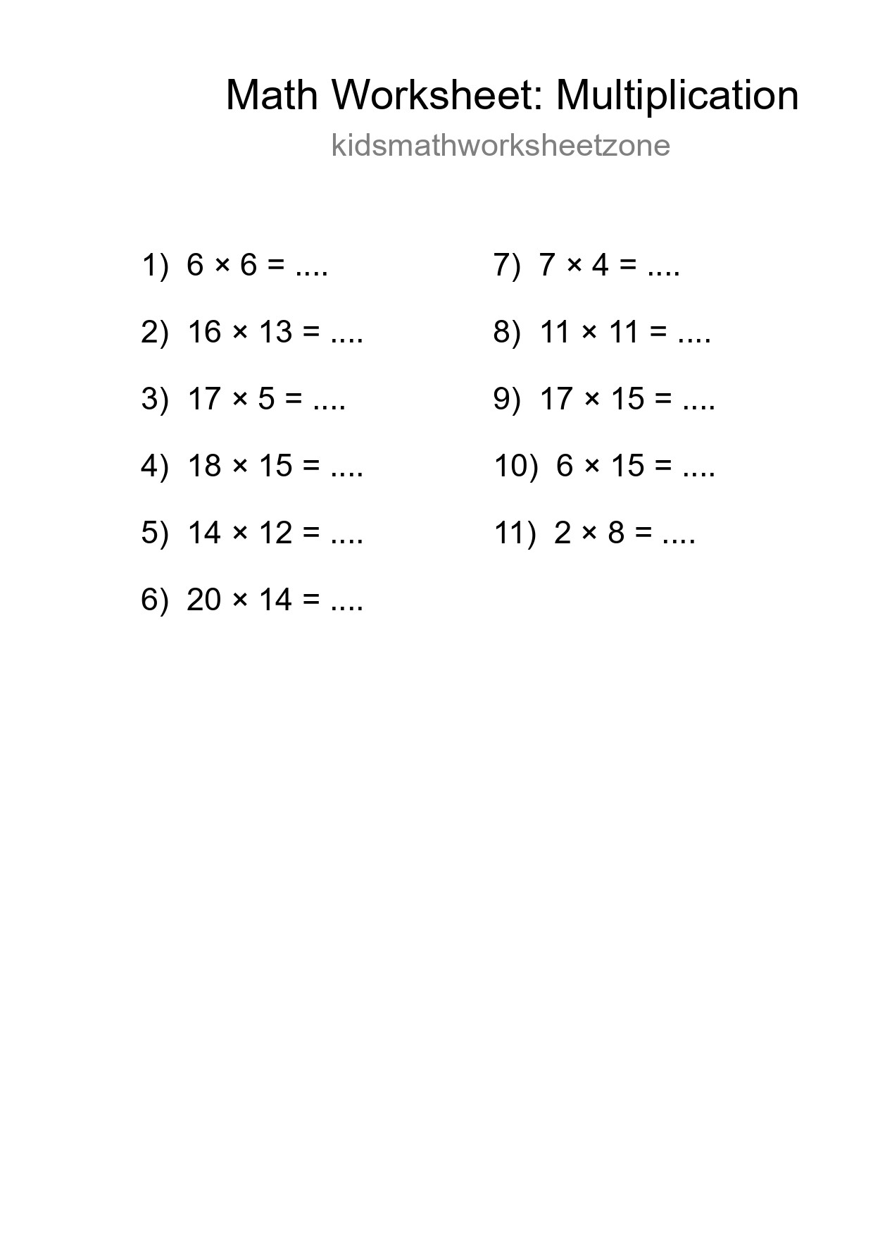 Free 11 Multiplication Math Worksheet For Grade 2 With Answers - Part 249