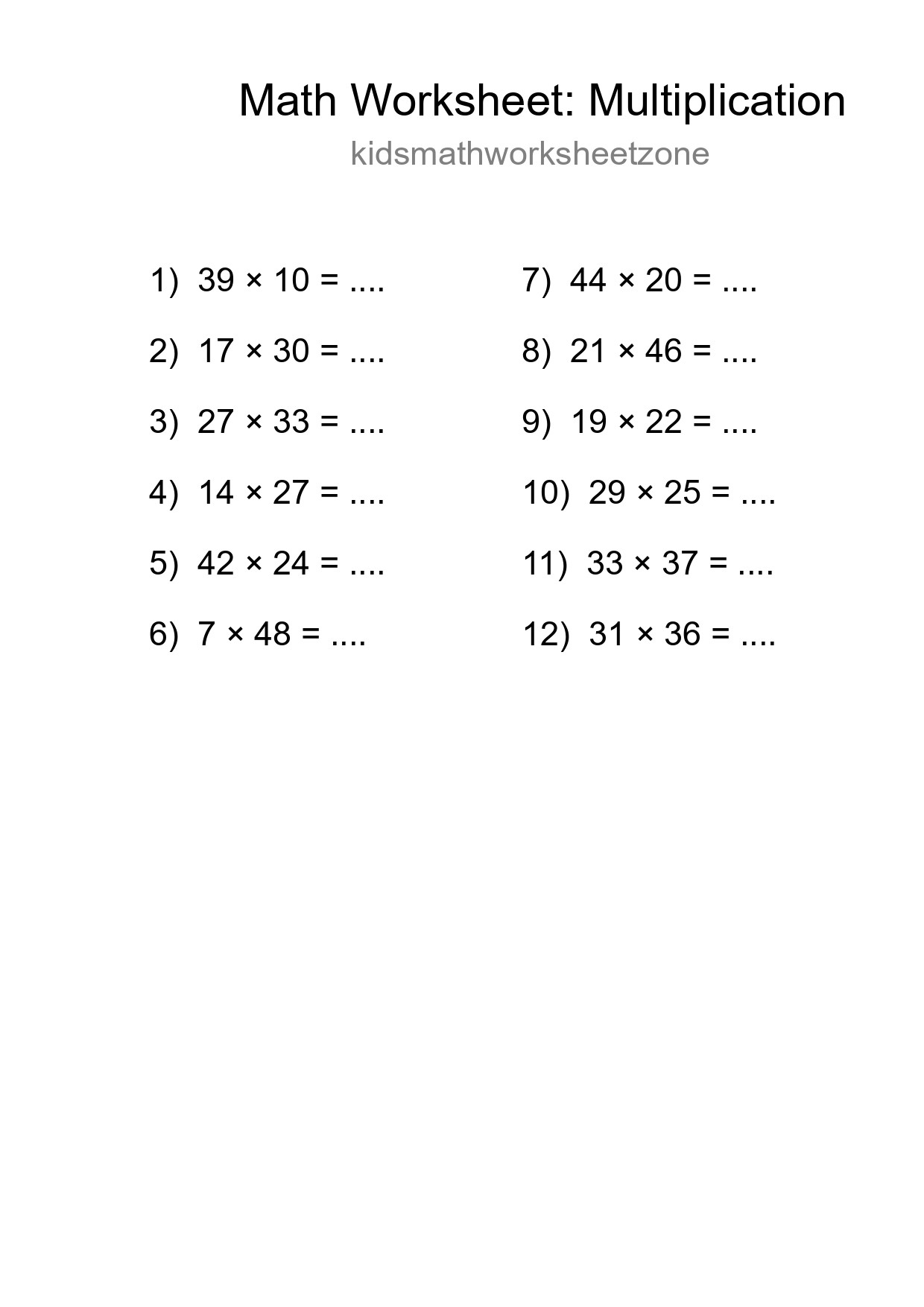 Free 12 Multiplication Math Worksheet For Grade 2 With Answers - Part 150