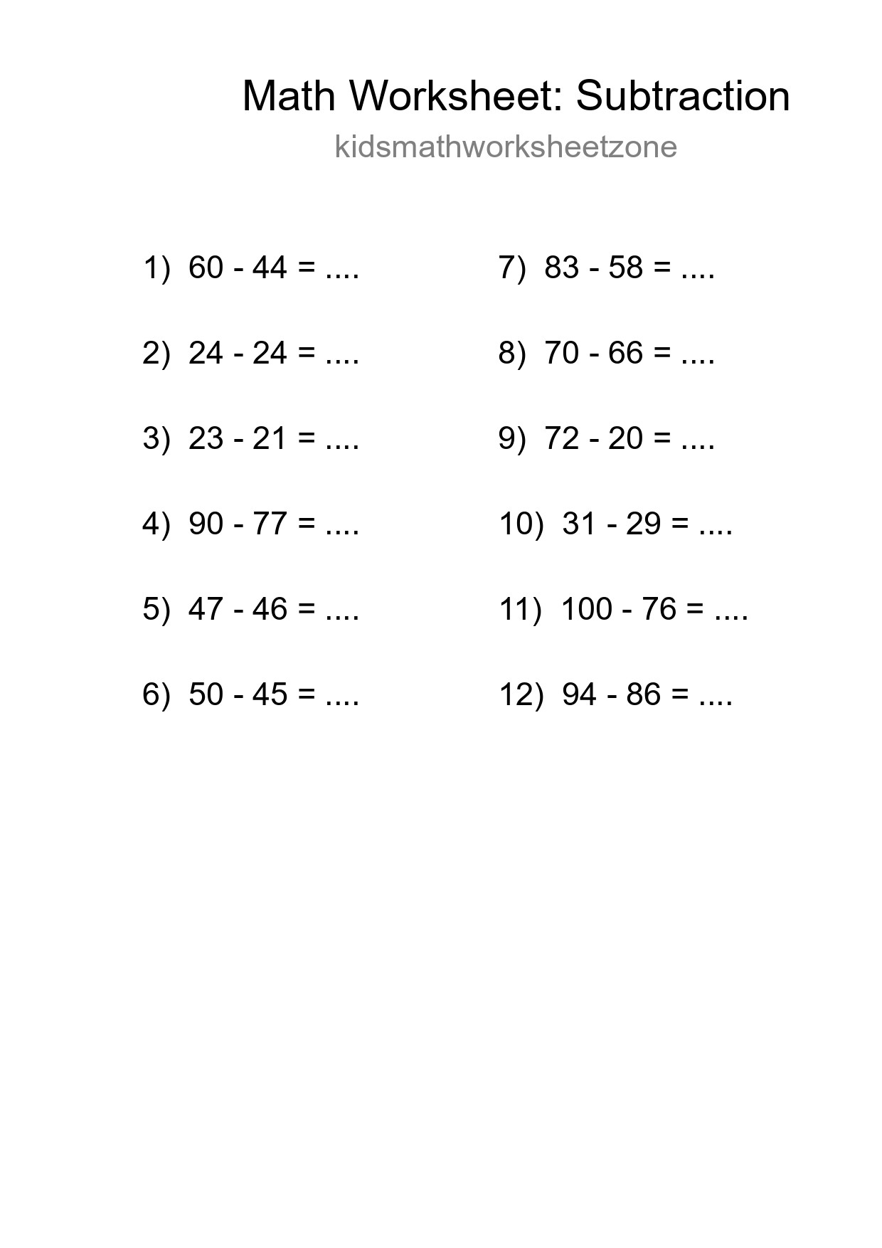 Free 12 Subtraction Math Worksheet For Grade 3 With Answers - Part 261