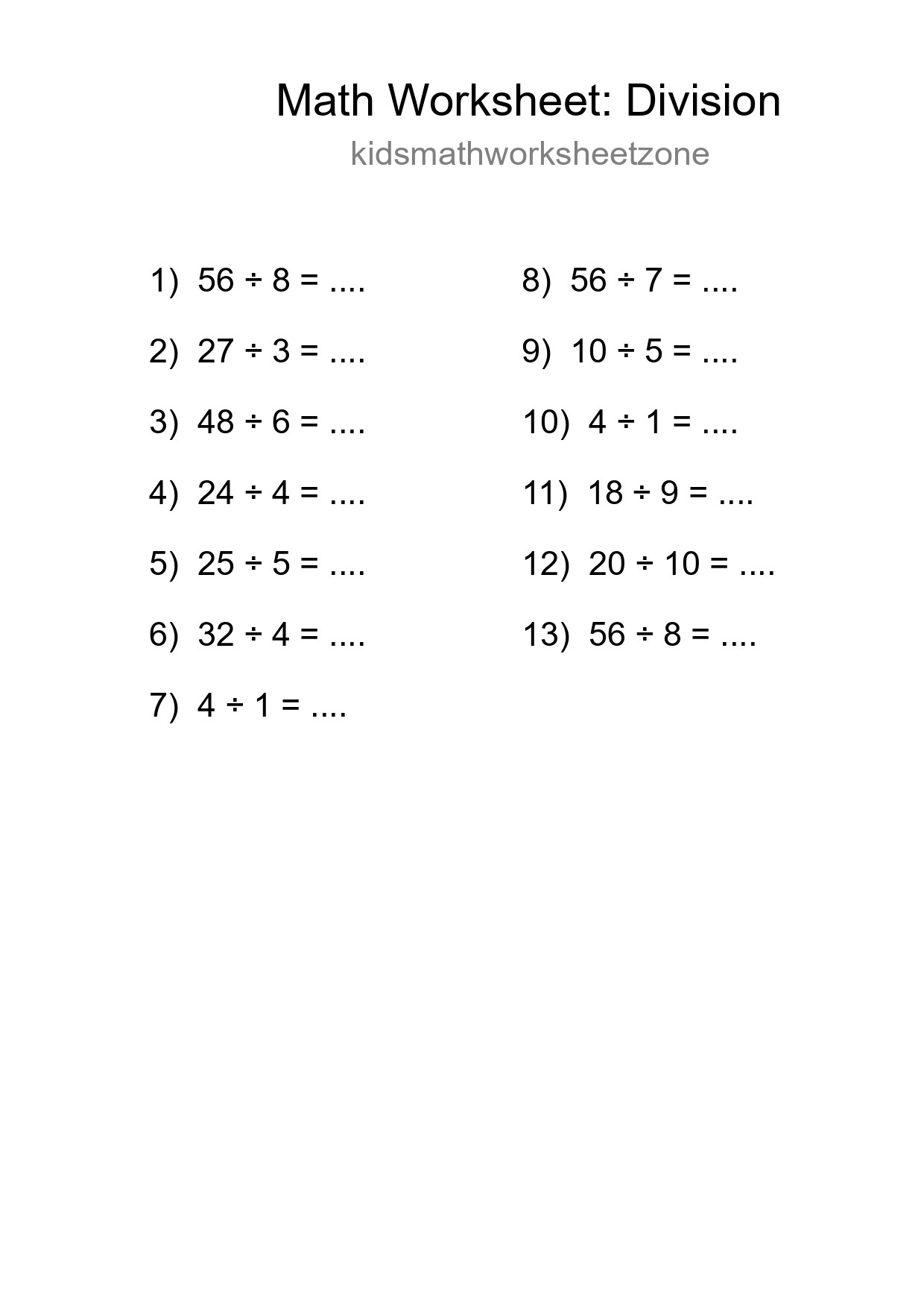 Free 13 Division Math Worksheet For Grade 1 With Answers - Part 92