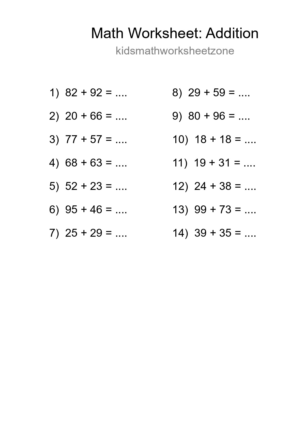 Free 14 Addition Math Worksheet For Grade 3 - Part 78