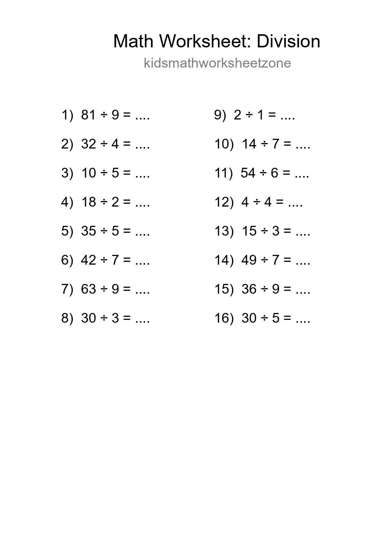 Free 16 Division Math Worksheet For Grade 1 - Part 246