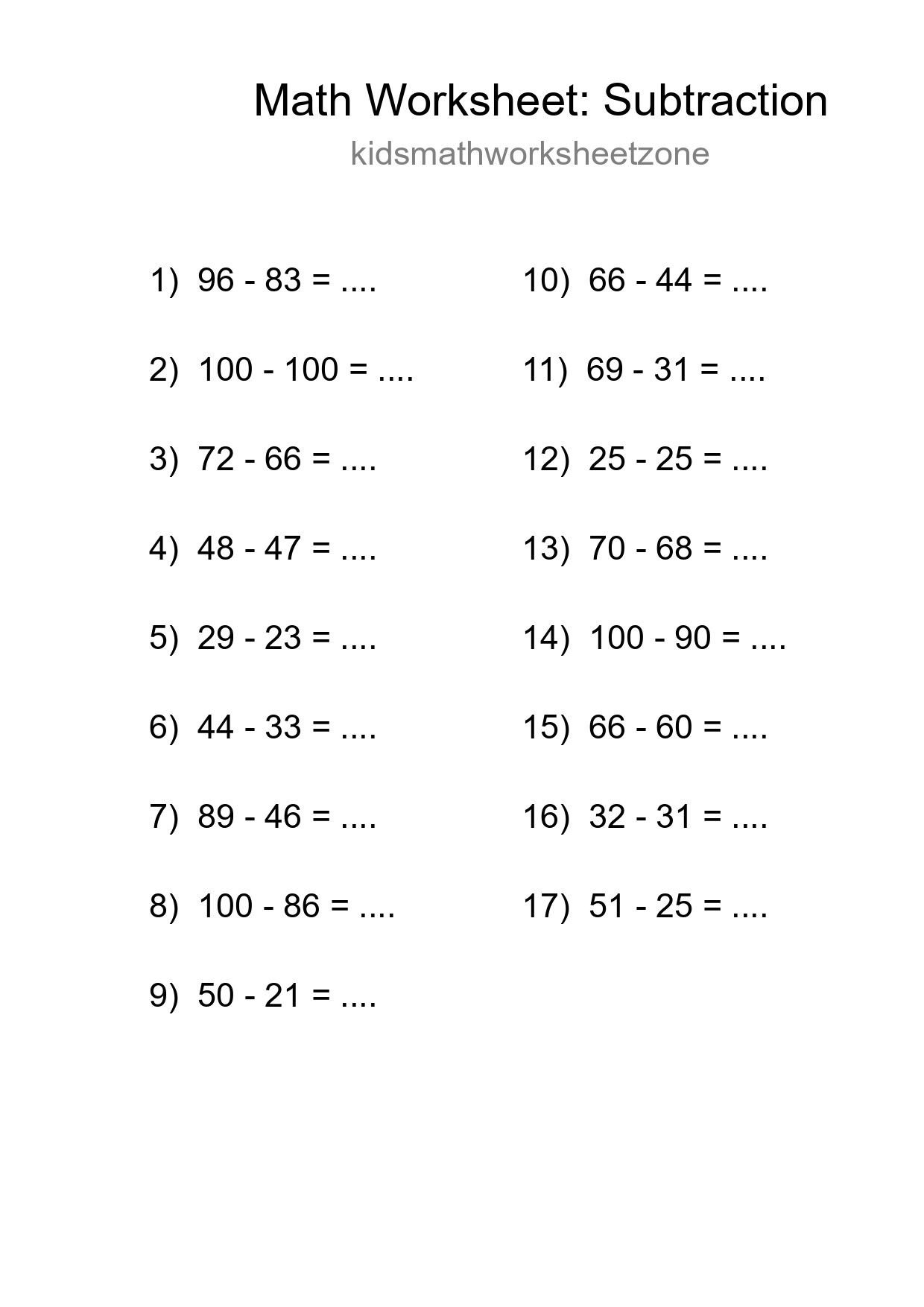 Free 17 Subtraction Math Worksheet For Grade 3 - Part 250