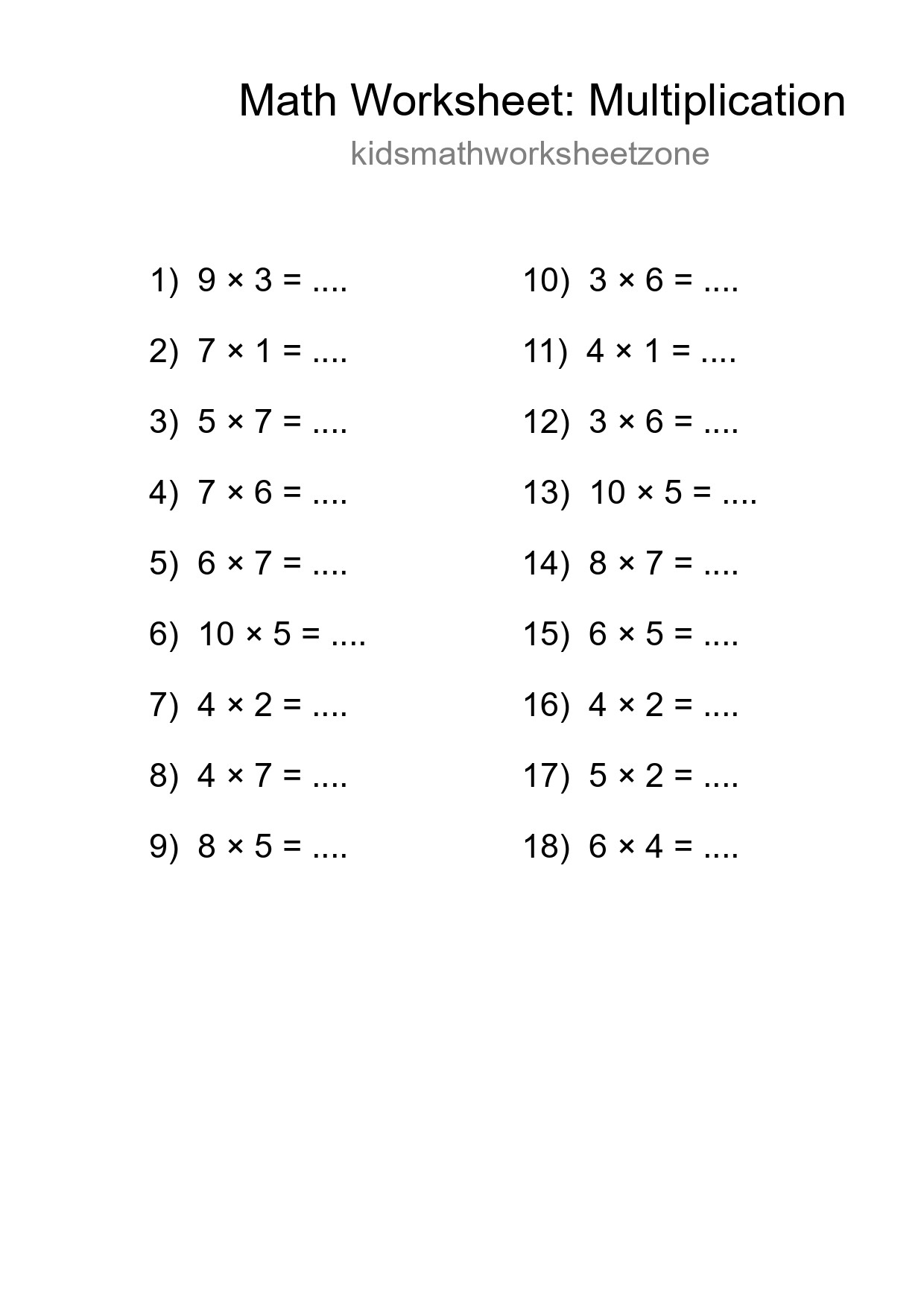 Free 18 Multiplication Math Worksheet For Grade 1 - Part 205
