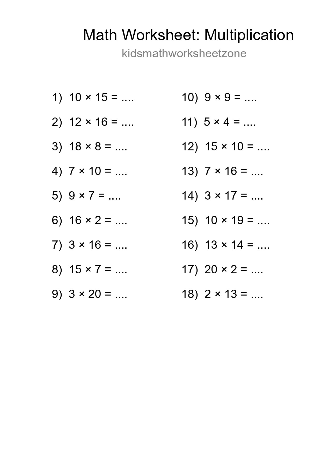Free 18 Multiplication Math Worksheet For Grade 2 With Answers - Part 194