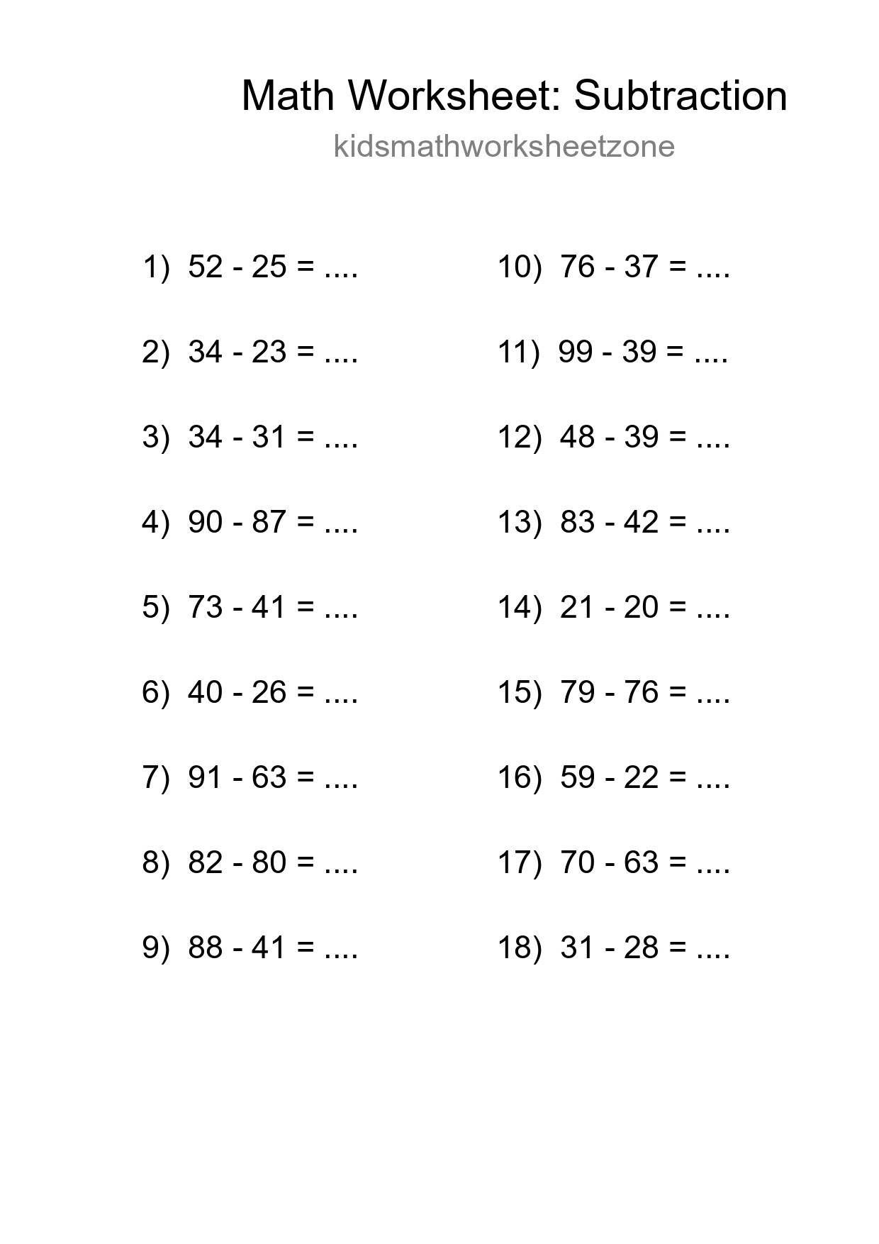 Free 18 Subtraction Math Worksheet For Grade 3 - Part 107