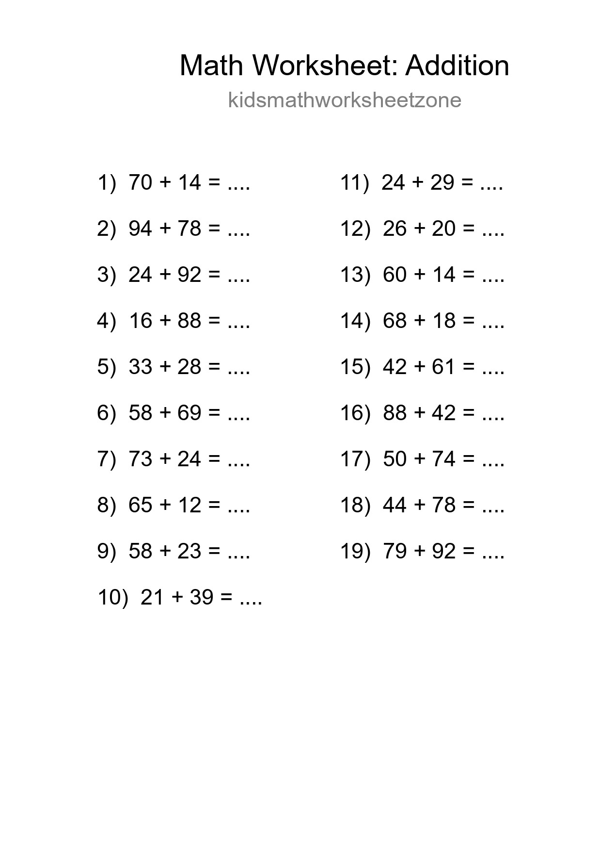 Free 19 Addition Math Worksheet For Grade 3 With Answers - Part 45