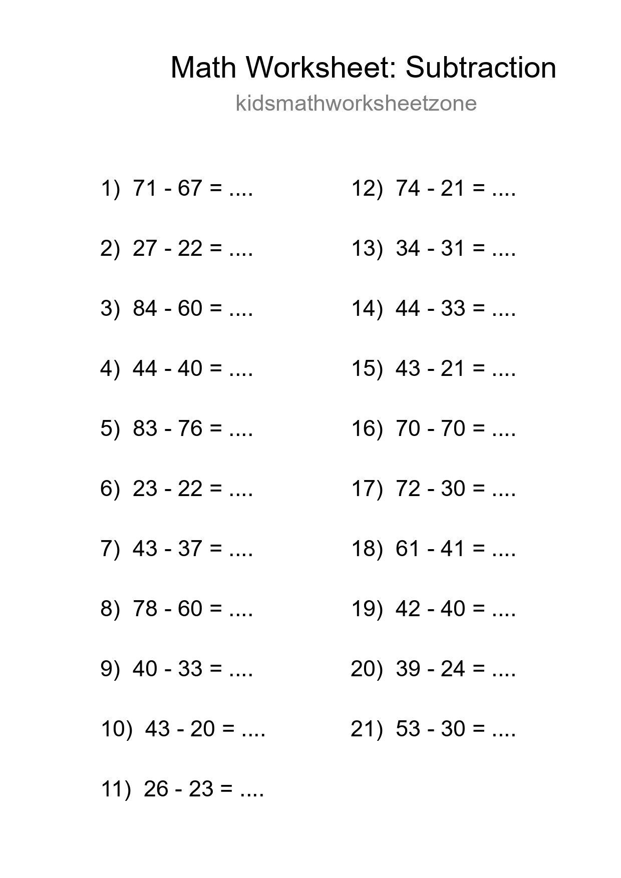 Free 21 Subtraction Math Worksheet For Grade 3 With Answers - Part 129