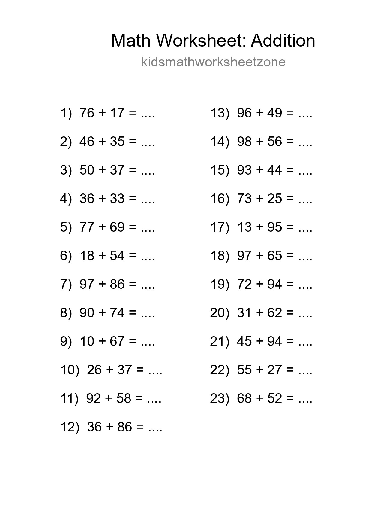 Free 23 Addition Math Worksheet For Grade 3 - Part 188