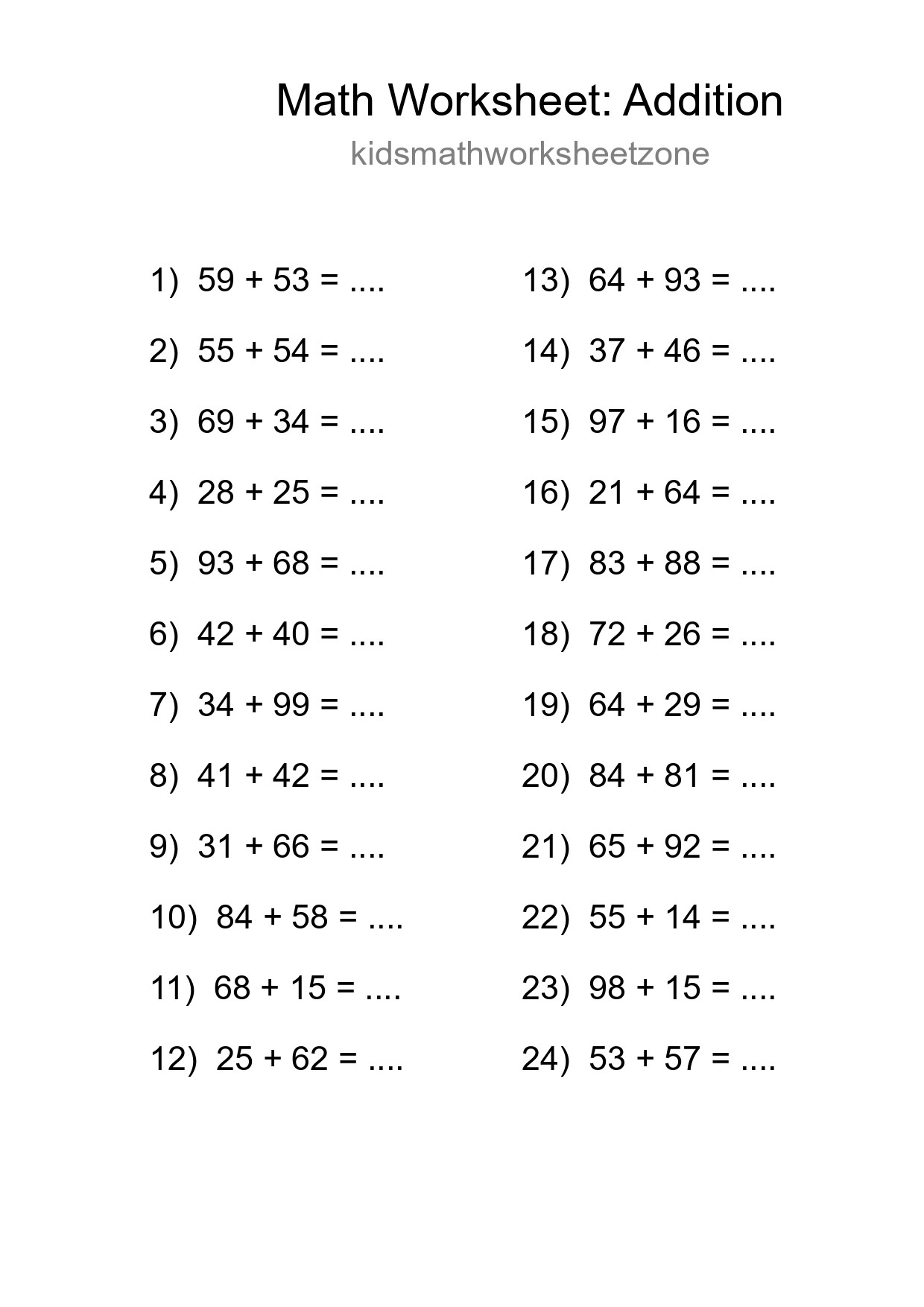 Free 24 Addition Math Worksheet For Grade 3 With Answers - Part 232