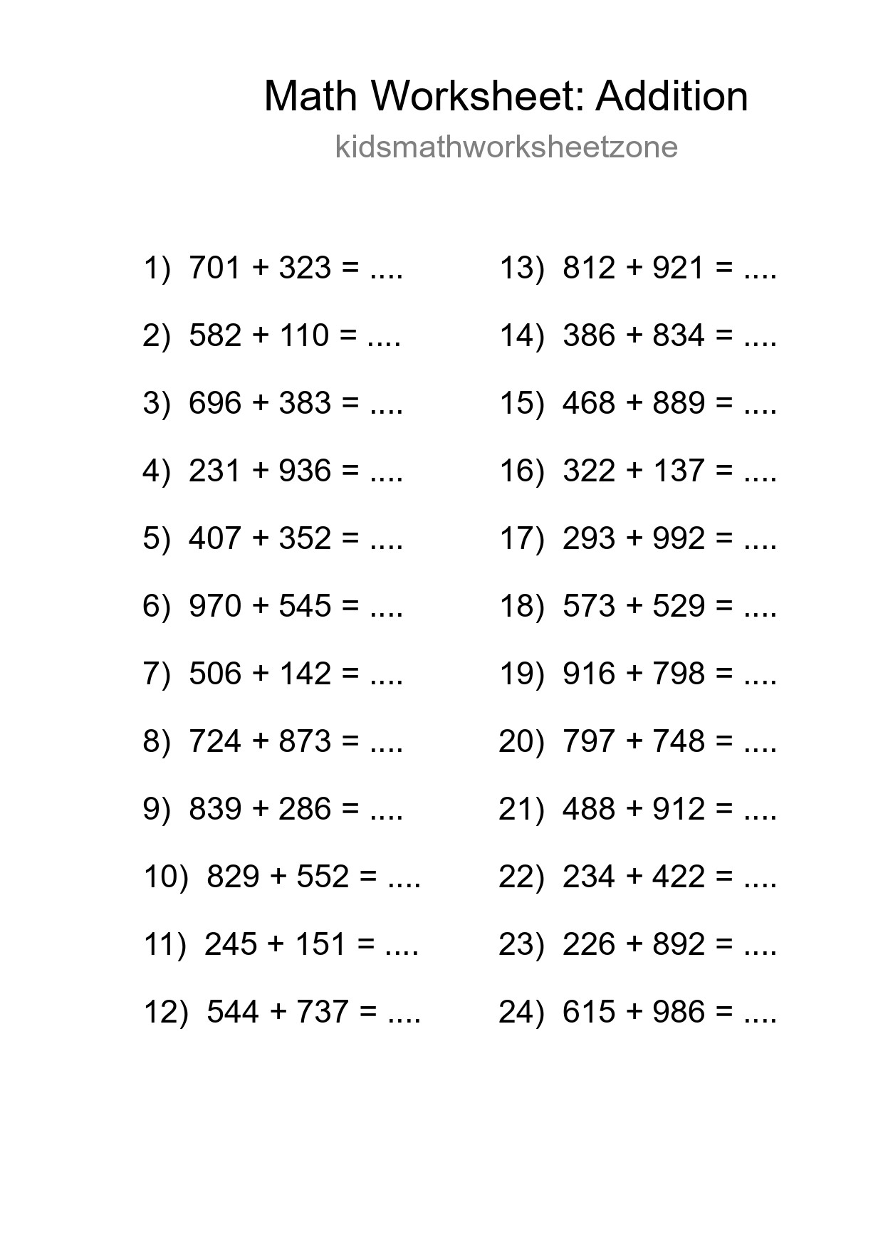 Free 24 Addition Math Worksheet For Grade 5 - Part 89