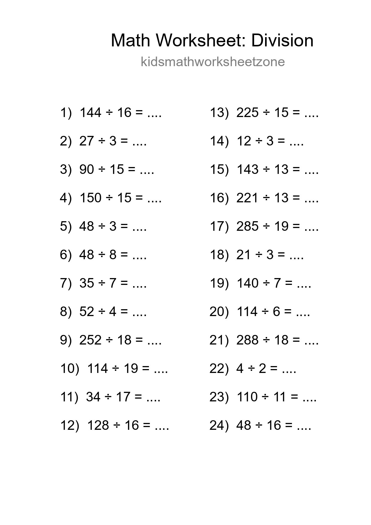 Free 24 Division Math Worksheet For Grade 2 With Answers - Part 114