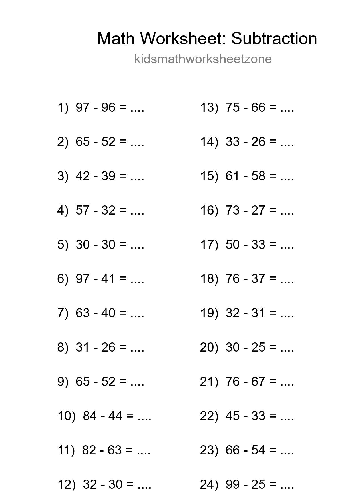 Free 24 Subtraction Math Worksheet For Grade 3 - Part 217