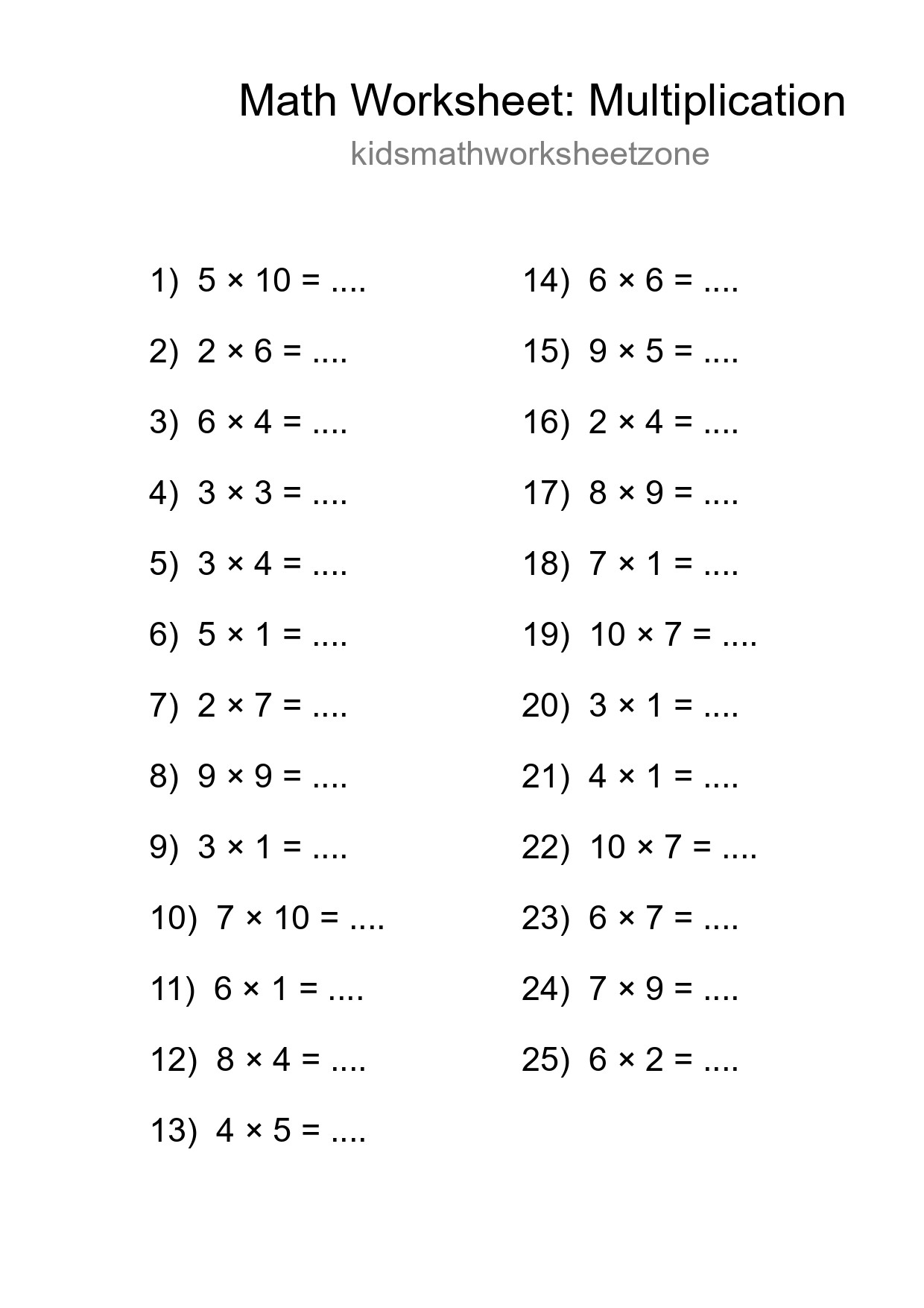 Free 25 Multiplication Math Worksheet For Grade 1 - Part 106