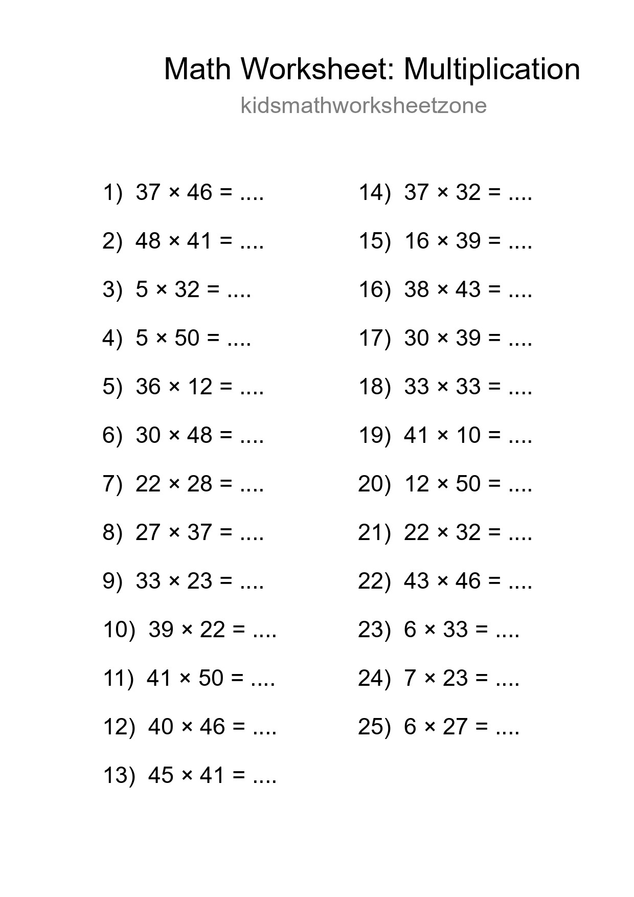Free 25 Multiplication Math Worksheet For Grade 2 - Part 139