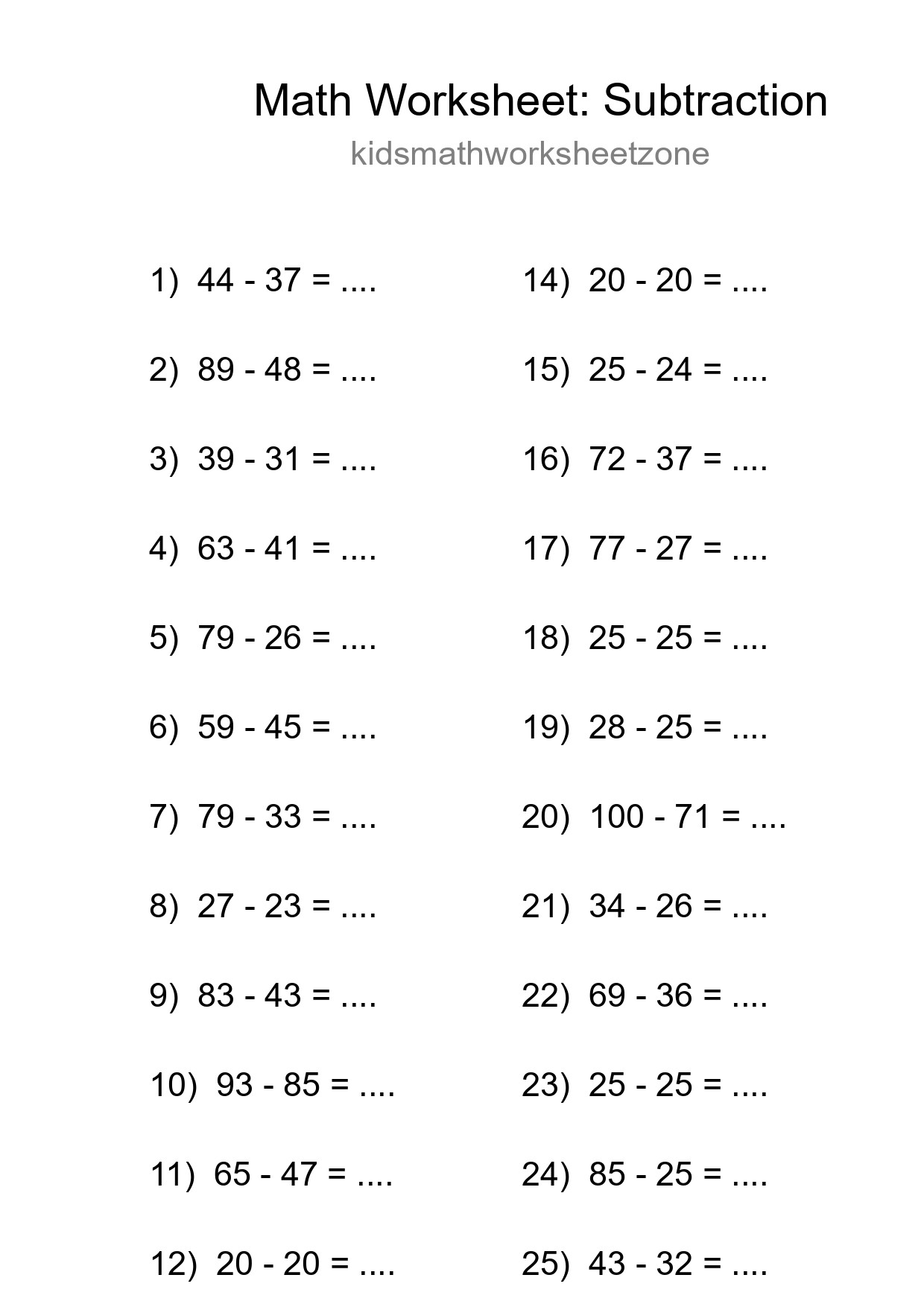 Free 25 Subtraction Math Worksheet For Grade 3 With Answers - Part 151