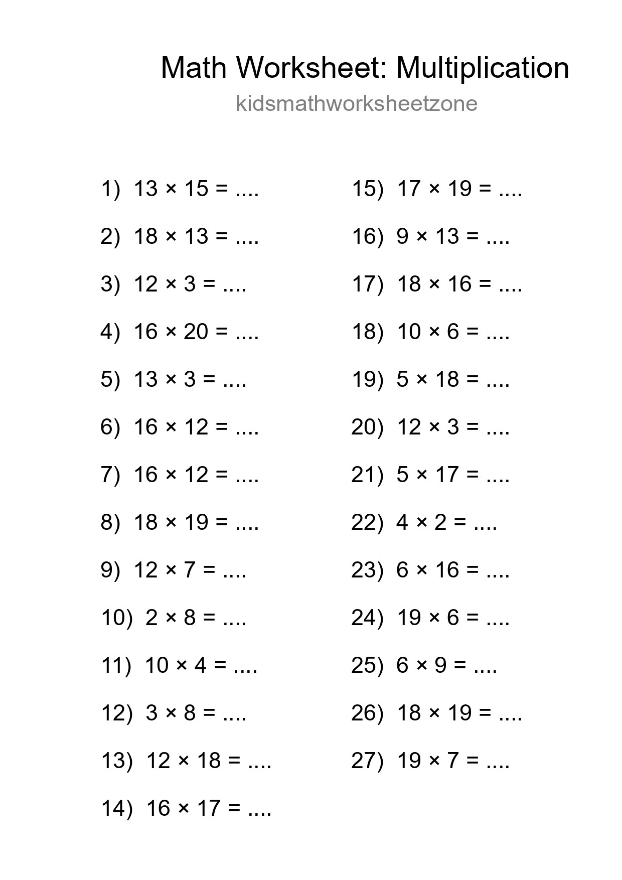 Free 27 Multiplication Math Worksheet For Grade 2 - Part 128