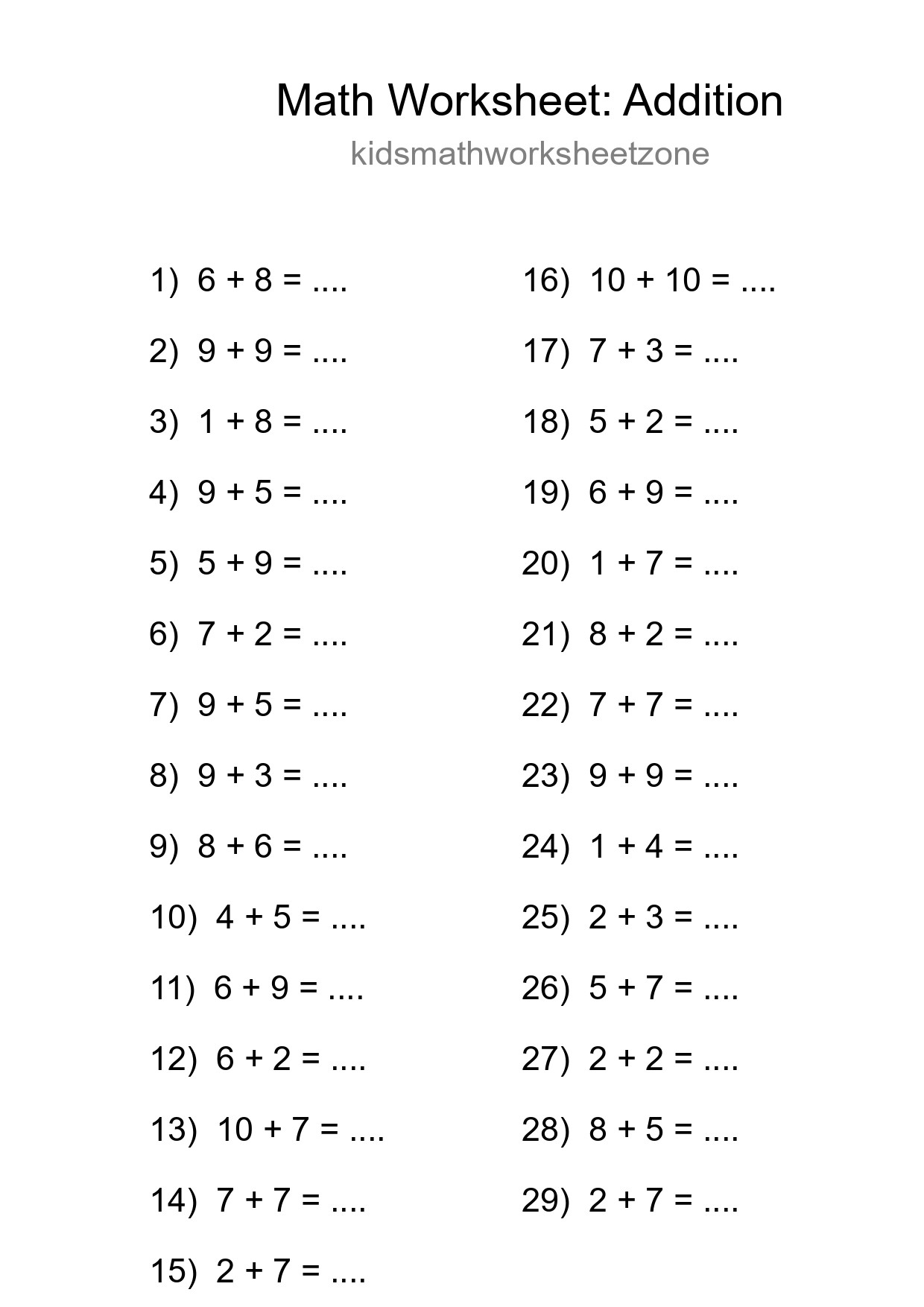 Free 29 Addition Math Worksheet For Grade 1 - Part 133