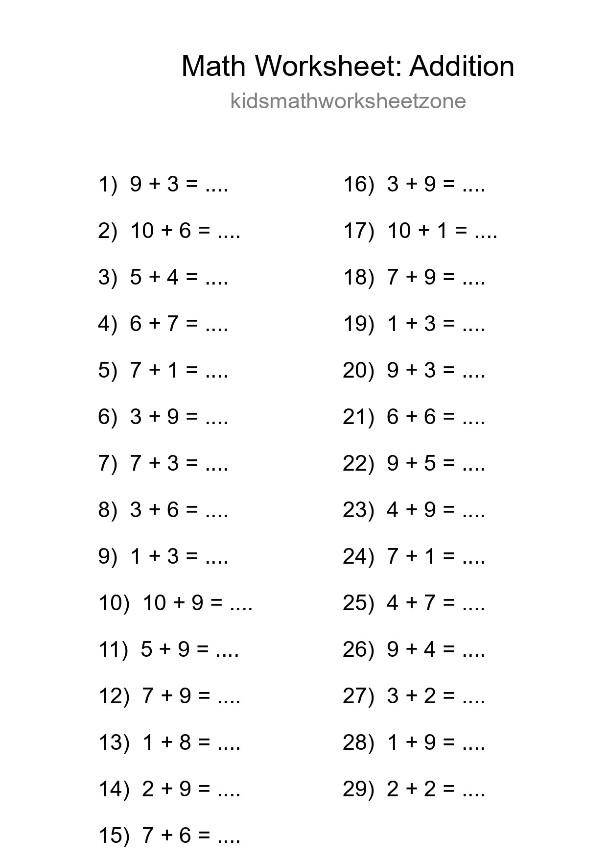 Free 29 Addition Math Worksheet For Grade 1 With Answers - Part 144