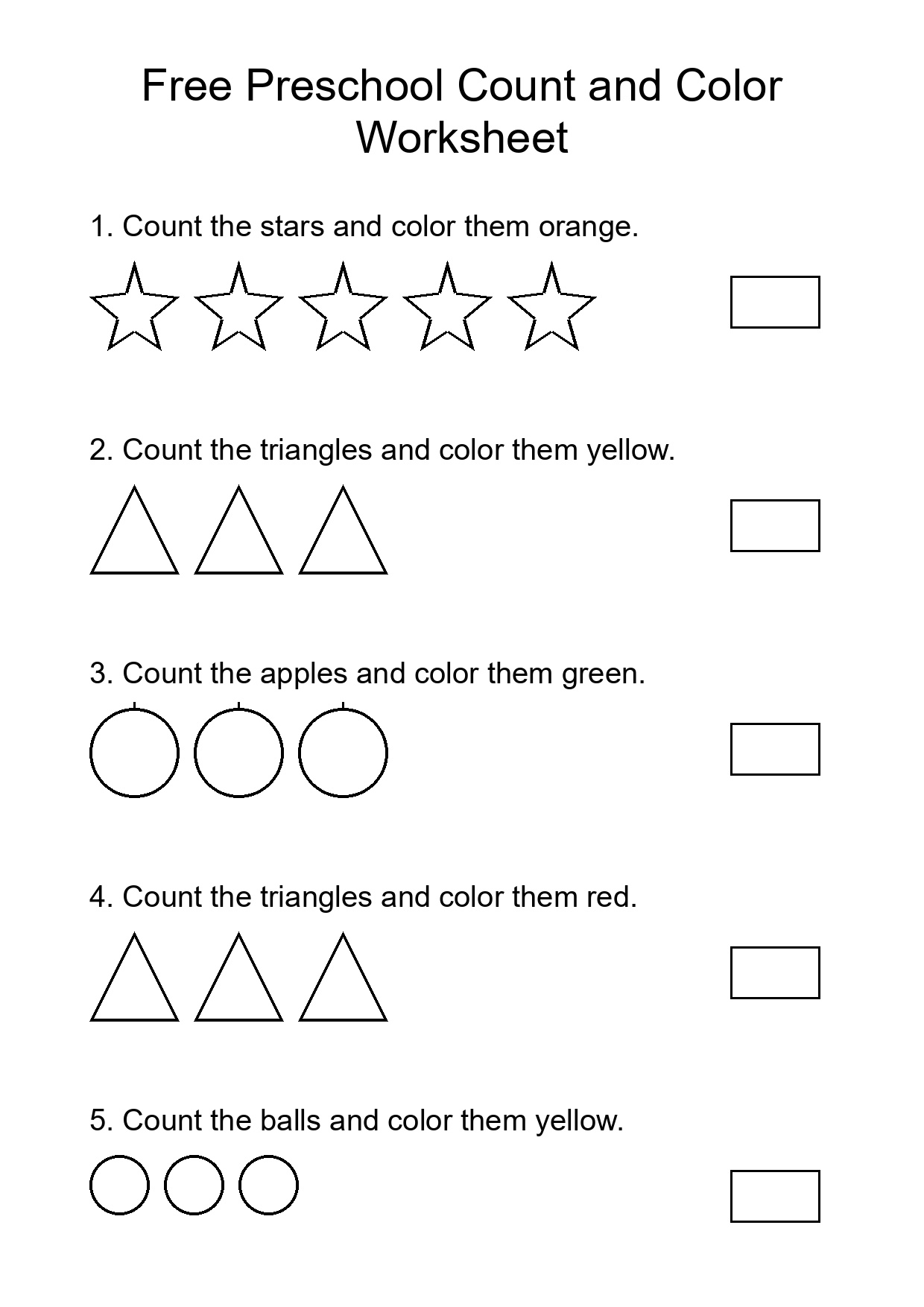 Free Preschool Count and Color Worksheet