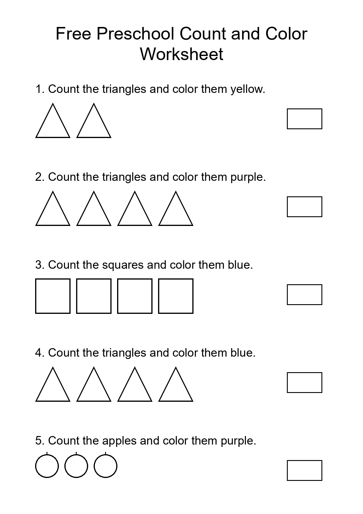Free Preschool Count and Color Worksheet