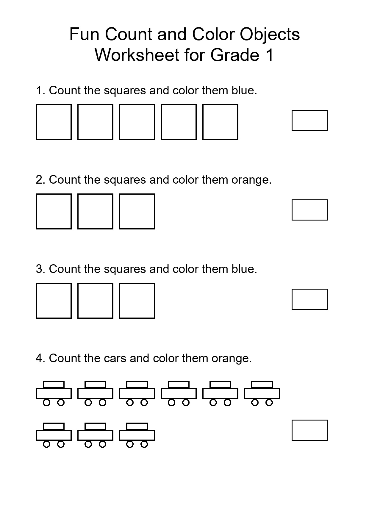 Fun Count and Color Objects Worksheet for Grade 1
