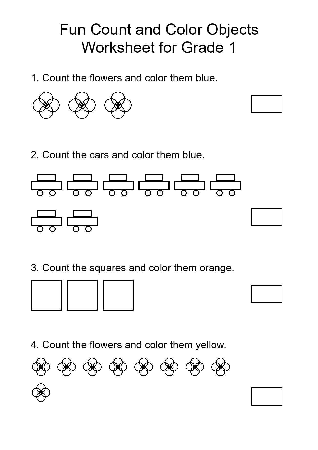 Fun Count and Color Objects Worksheet for Grade 1