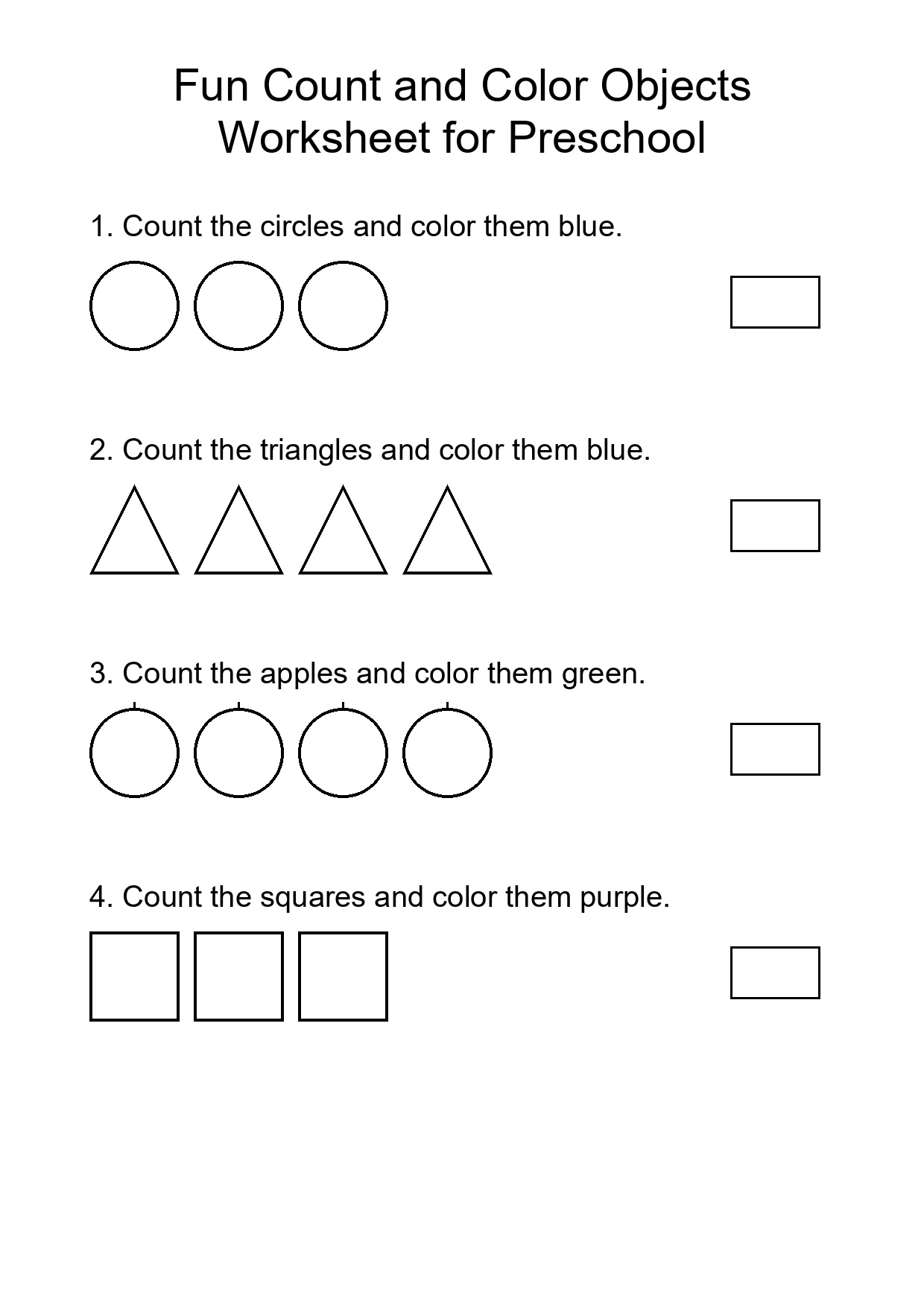 Fun Count and Color Objects Worksheet for Preschool