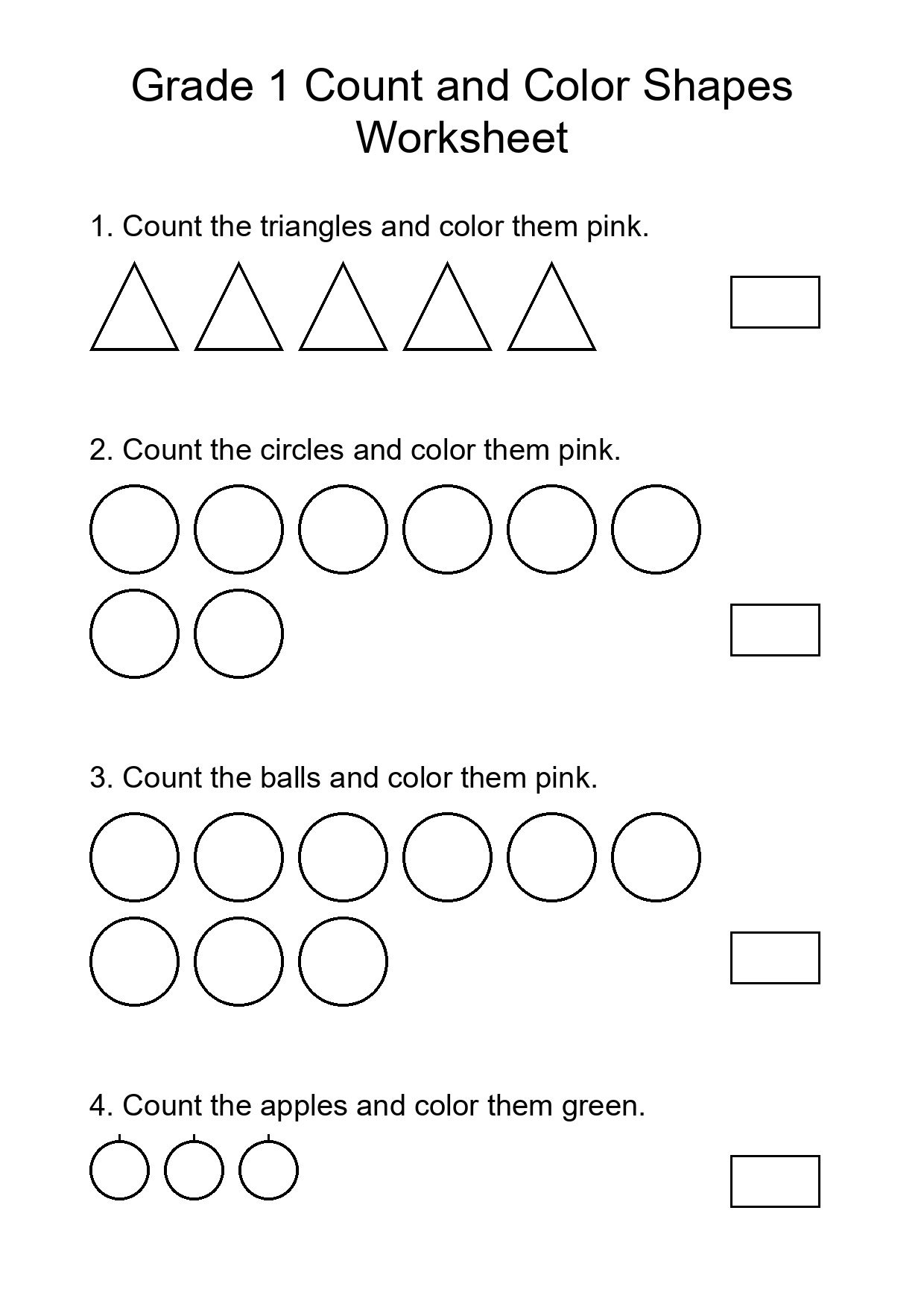 Grade 1 Count and Color Shapes Worksheet