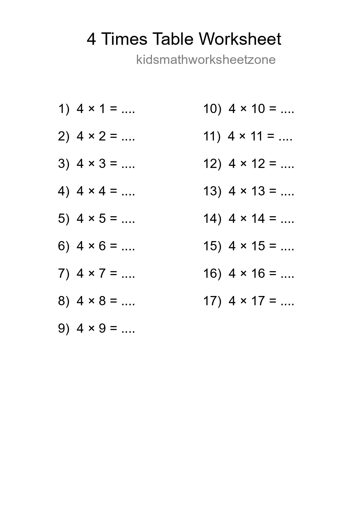 Grade 2 Multiplication Table 4 Practice - Part 86