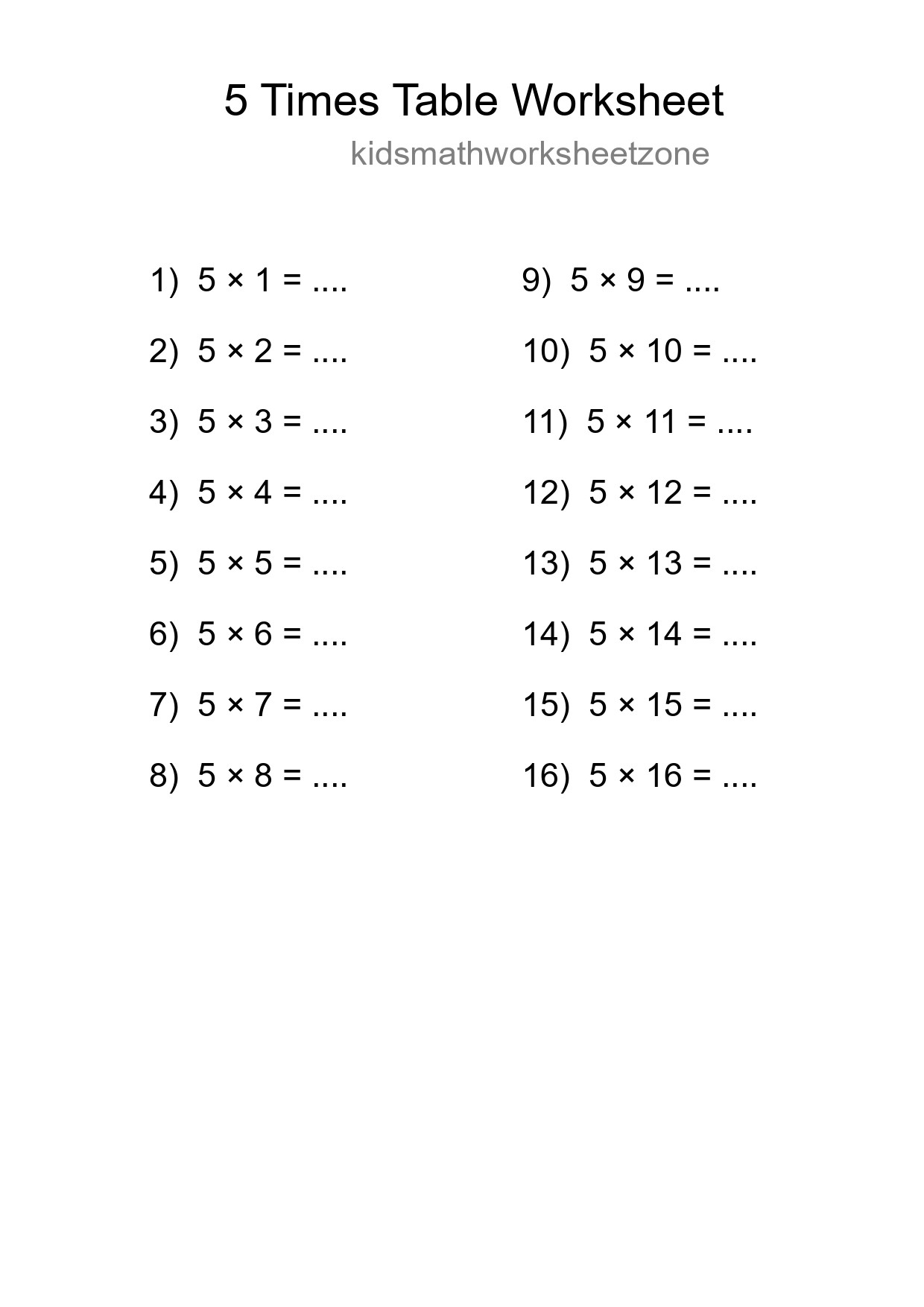 Grade 2 Multiplication Table 5 Practice - Part 163