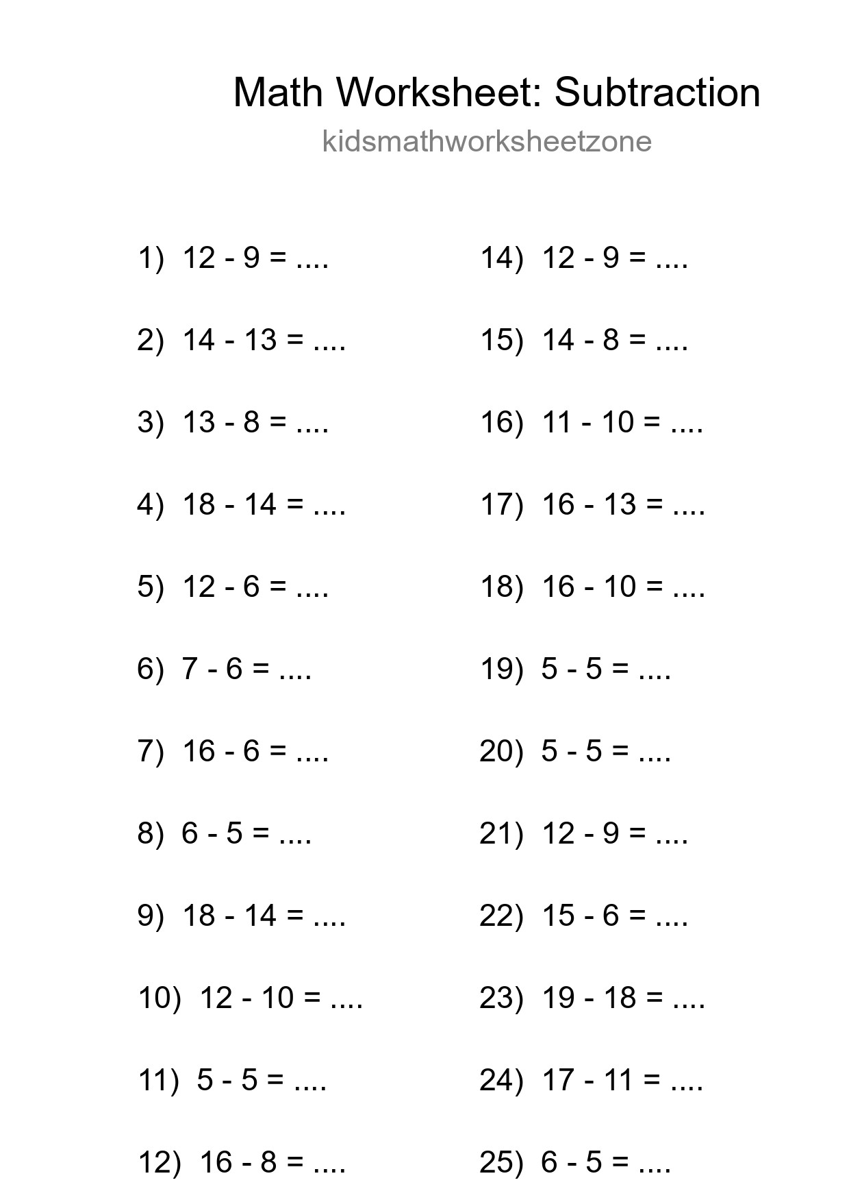 Grade 2 Subtraction Practice Worksheet (26 Problems) - Part 8