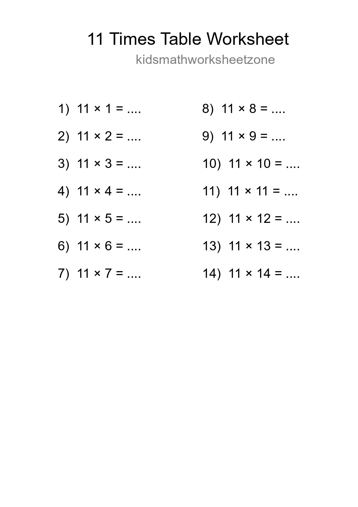 Grade 4 Multiplication Table 11 Practice - Part 108