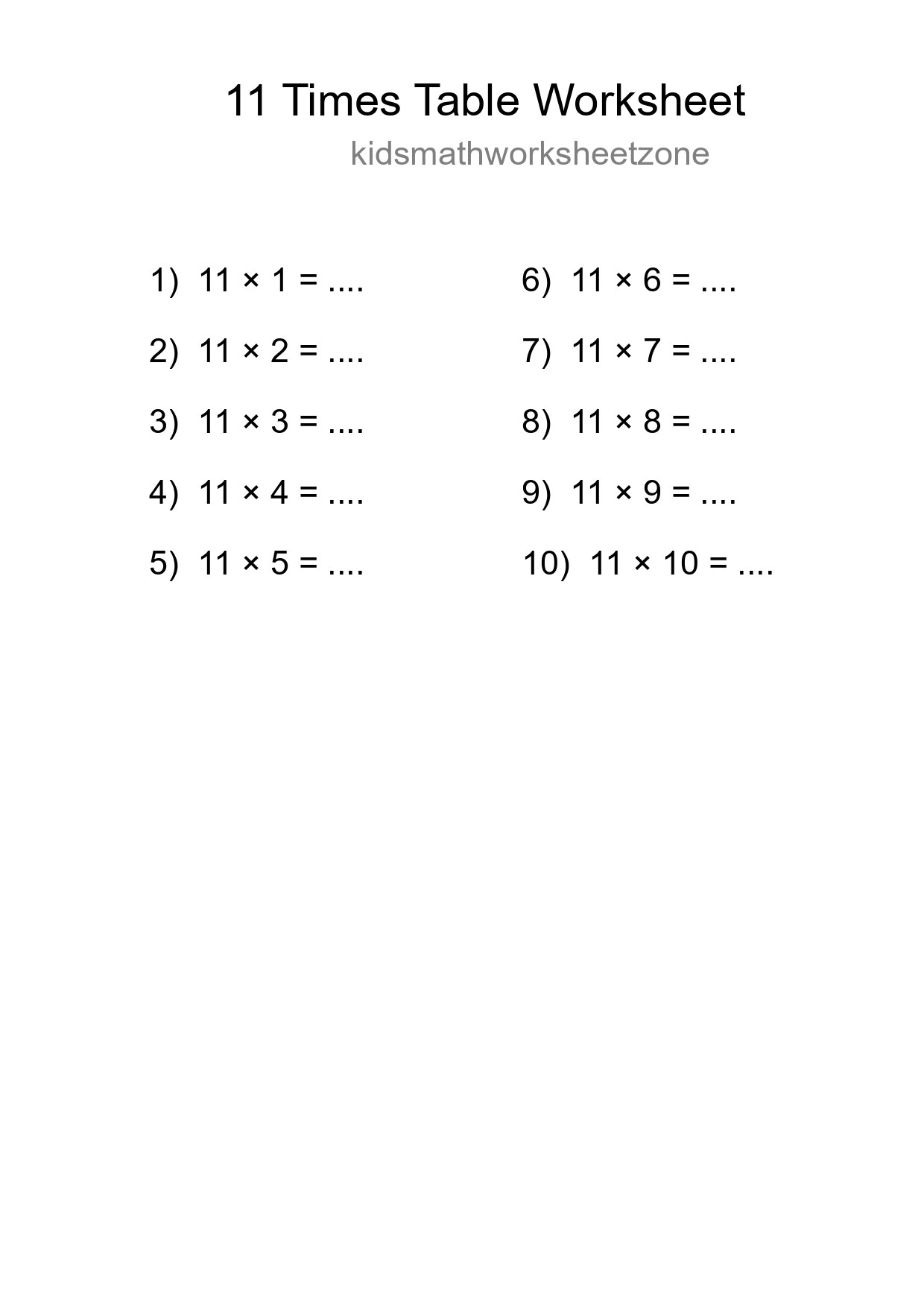 Grade 4 Multiplication Table 11 Practice - Part 130