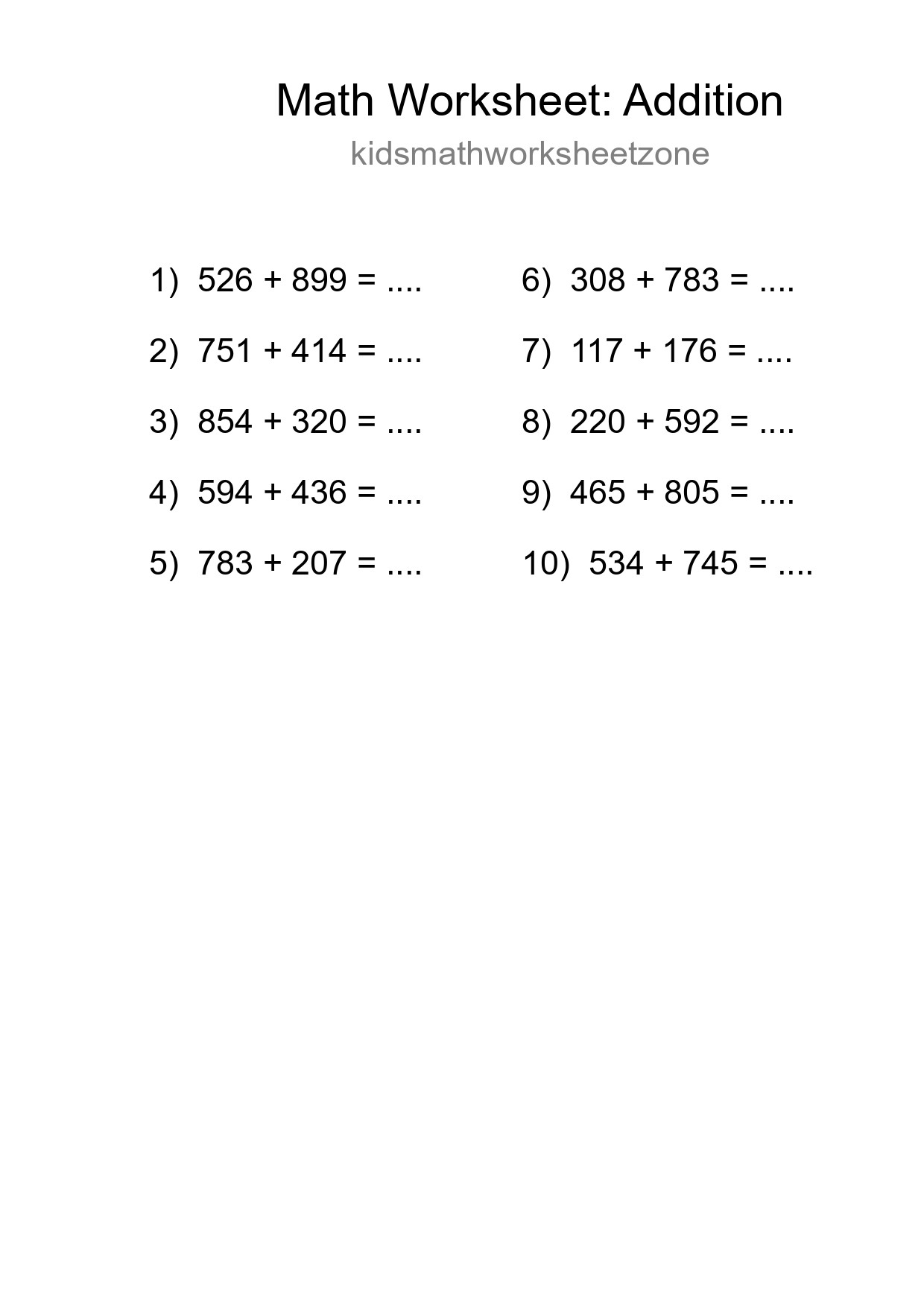 Grade 5 Addition Practice Worksheet (10 Problems) - Part 287