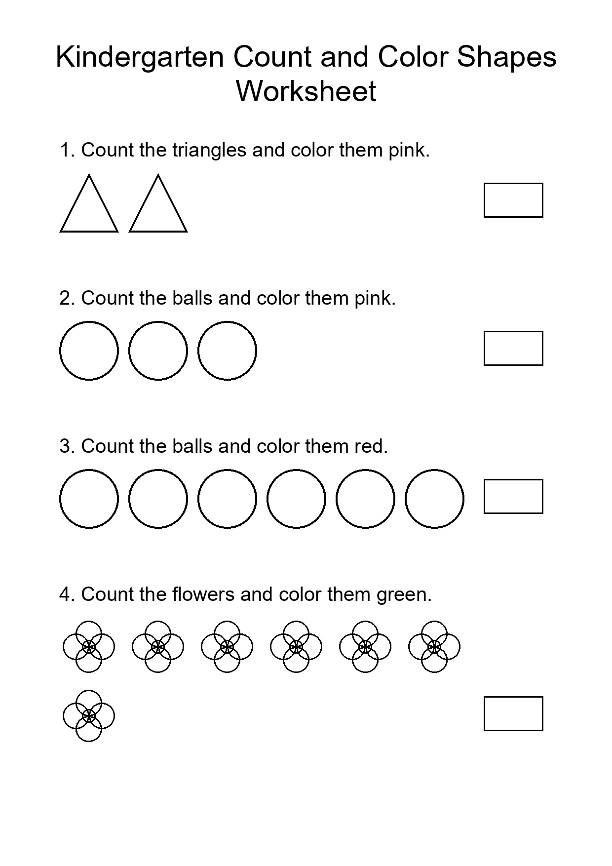 Kindergarten Count and Color Shapes Worksheet