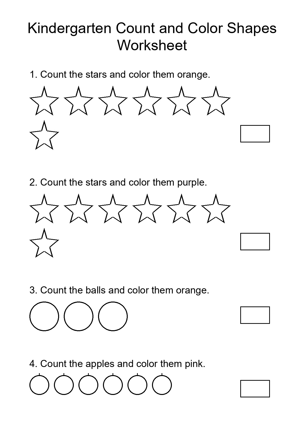 Kindergarten Count and Color Shapes Worksheet