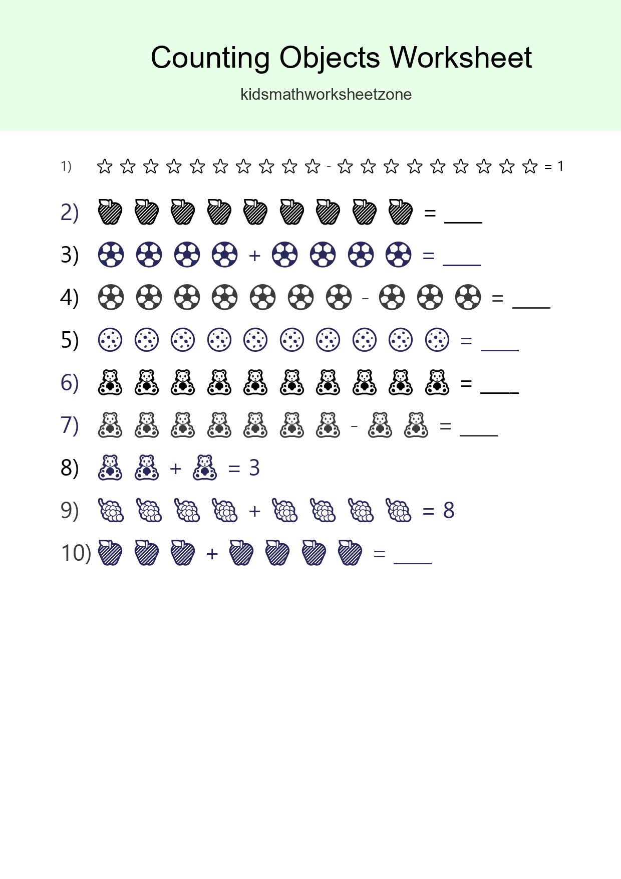Learn Counting With Pictures Worksheet (Kindergarten) - Part 201