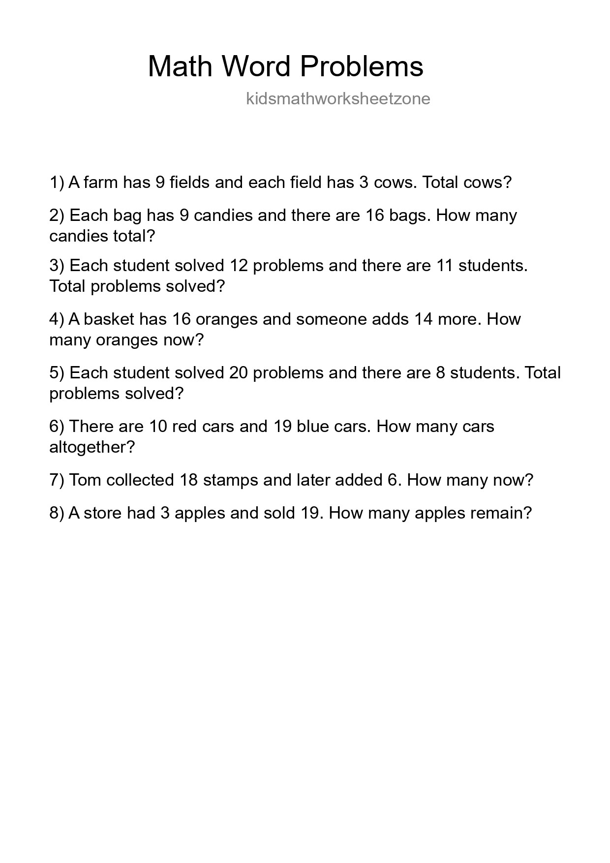 Math Word Problem Worksheet