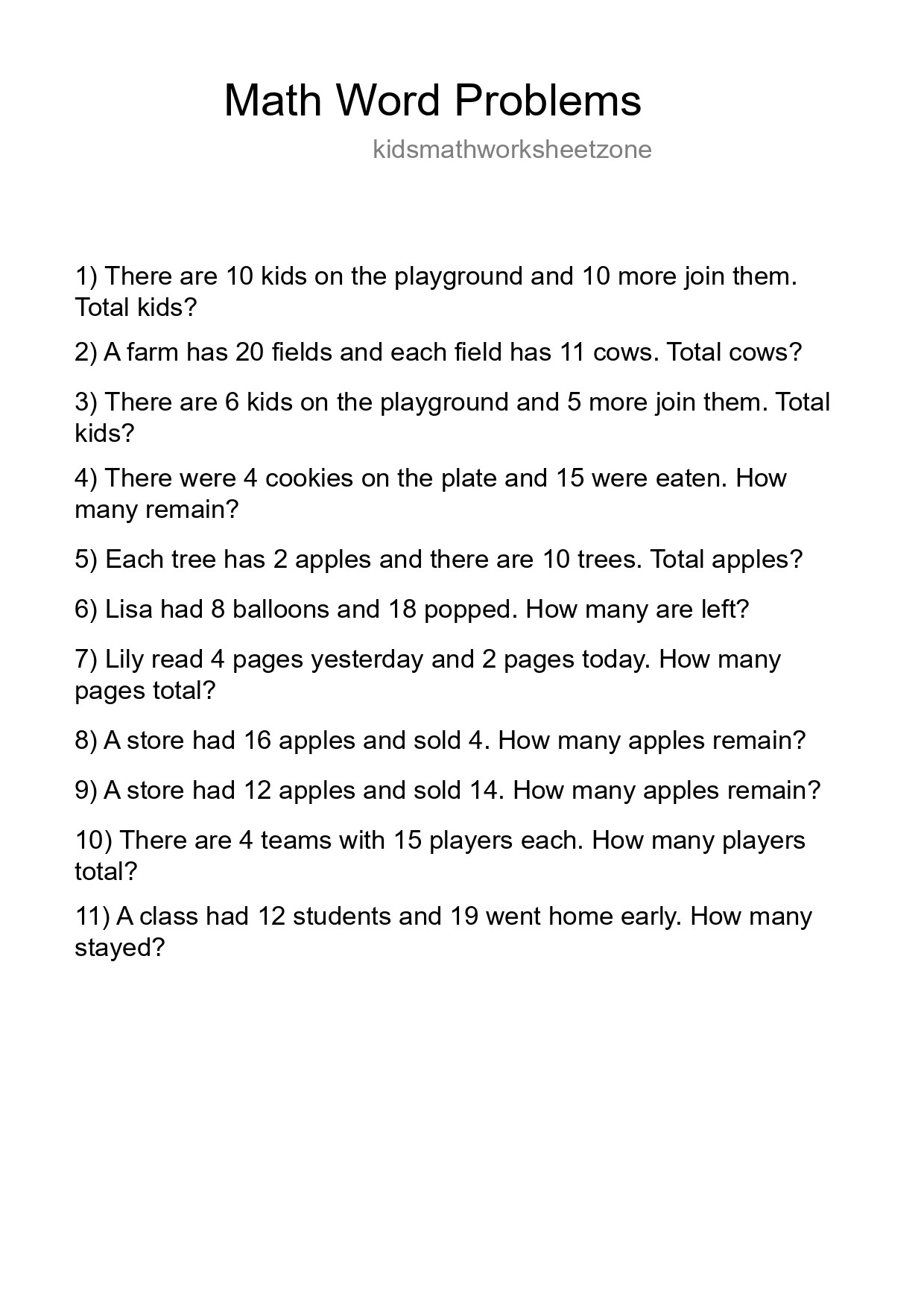 Math Word Problem Worksheet
