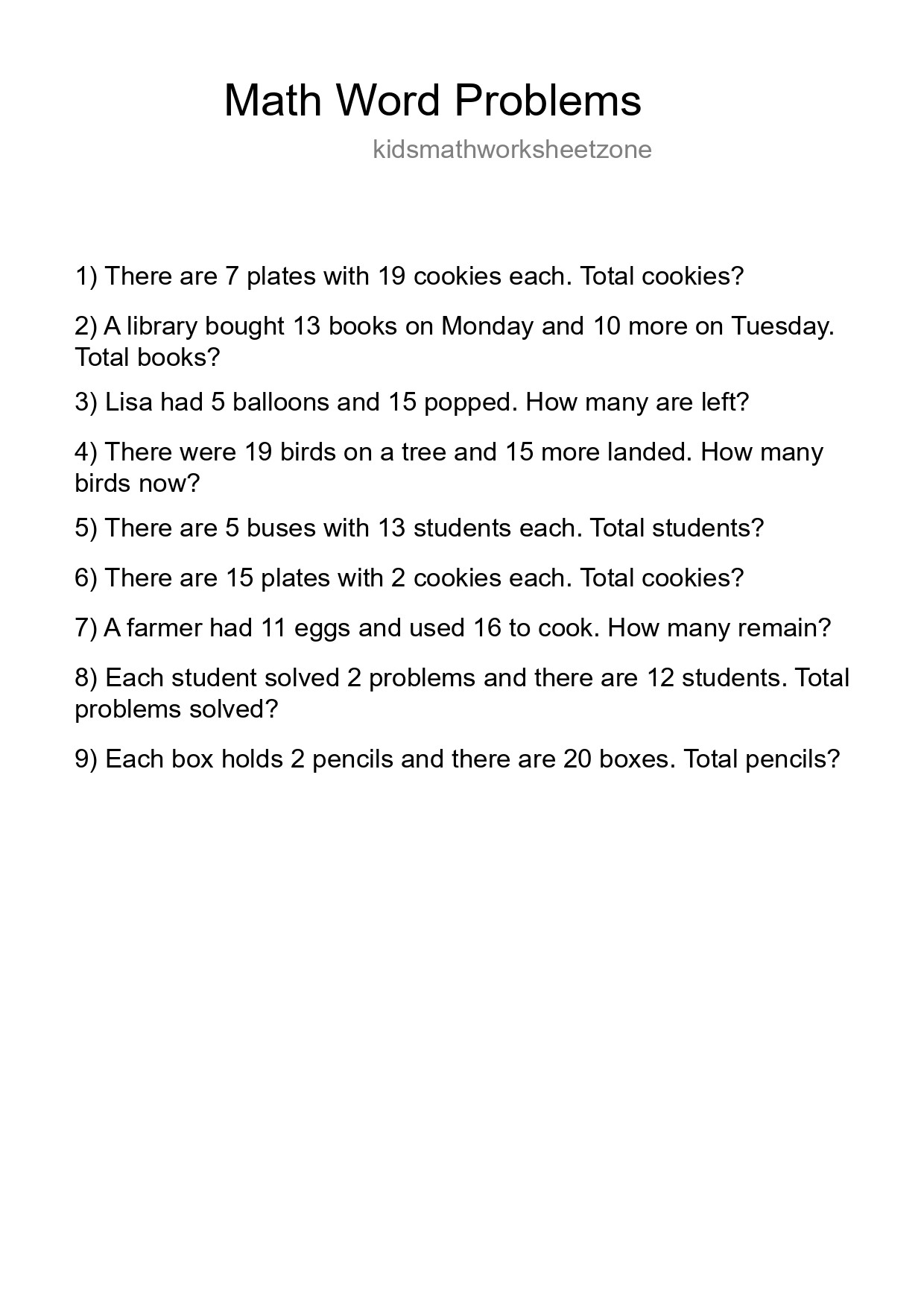 Math Word Problem Worksheet