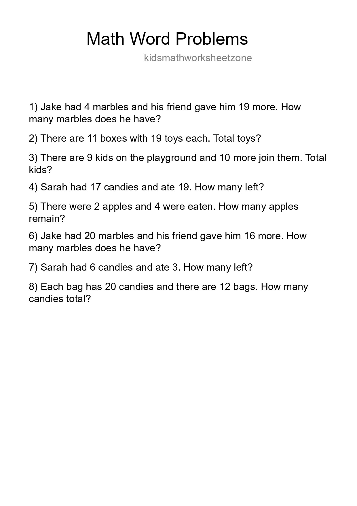 Math Word Problem Worksheet